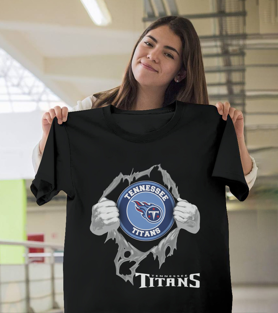 Tennessee Titans Football Logo With Torn Effect And Hands T-Shirt