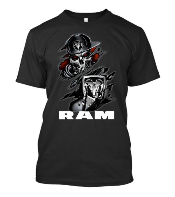 Ram Skull Skeleton With Baseball Cap And Glowing Red Eyes T-Shirt