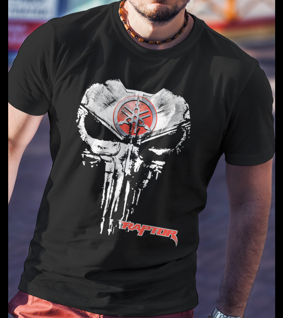 Raptor10 White Skull Punisher Yamaha Logo Red Circle T-Shirt