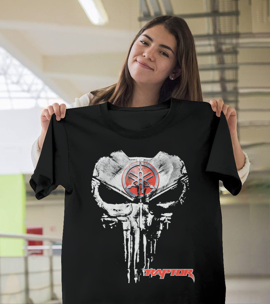 Raptor10 White Skull Punisher Yamaha Logo Red Circle T-Shirt