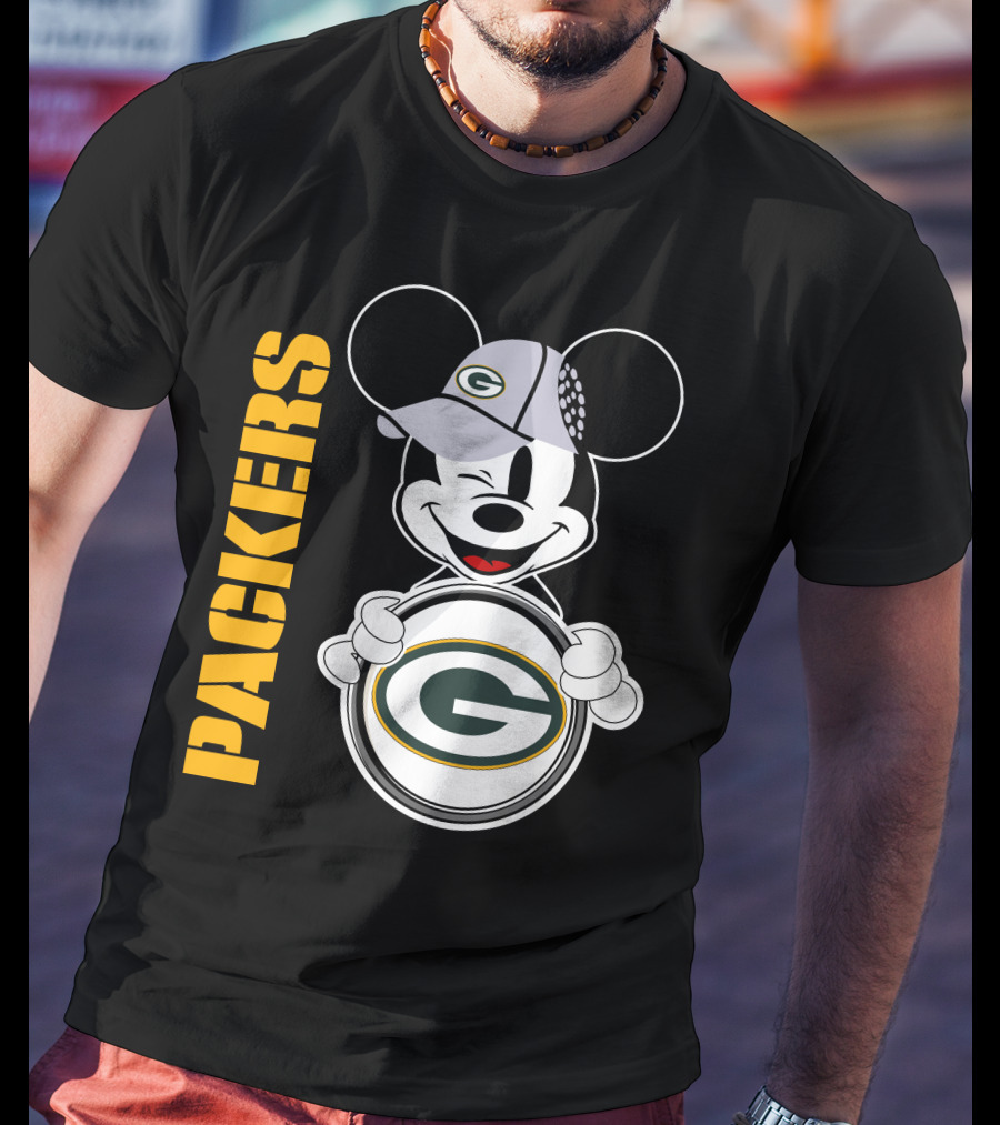 Packers G Logo With Winking Mickey Mouse Ears Hat T-Shirt