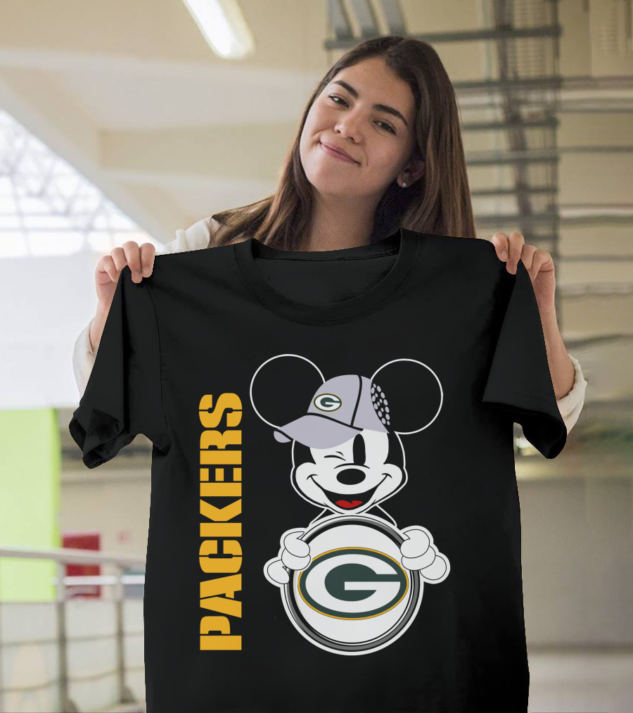 Packers G Logo With Winking Mickey Mouse Ears Hat T-Shirt