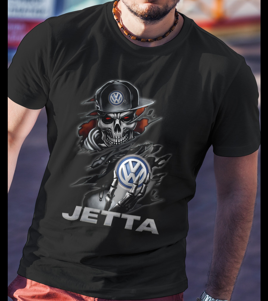 Volkswagen Jetta Skull With Logo Hat And Red Eyes T-Shirt