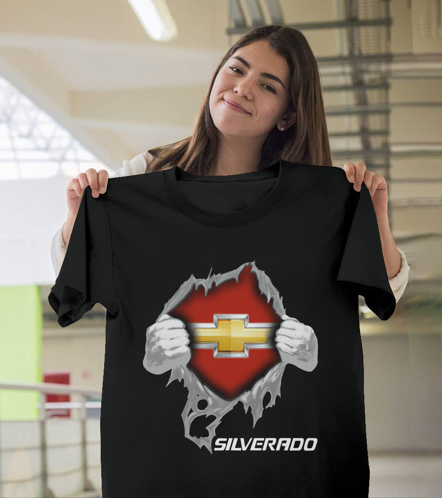 Silverado Chevrolet Emblem Hands Ripping Through T-Shirt