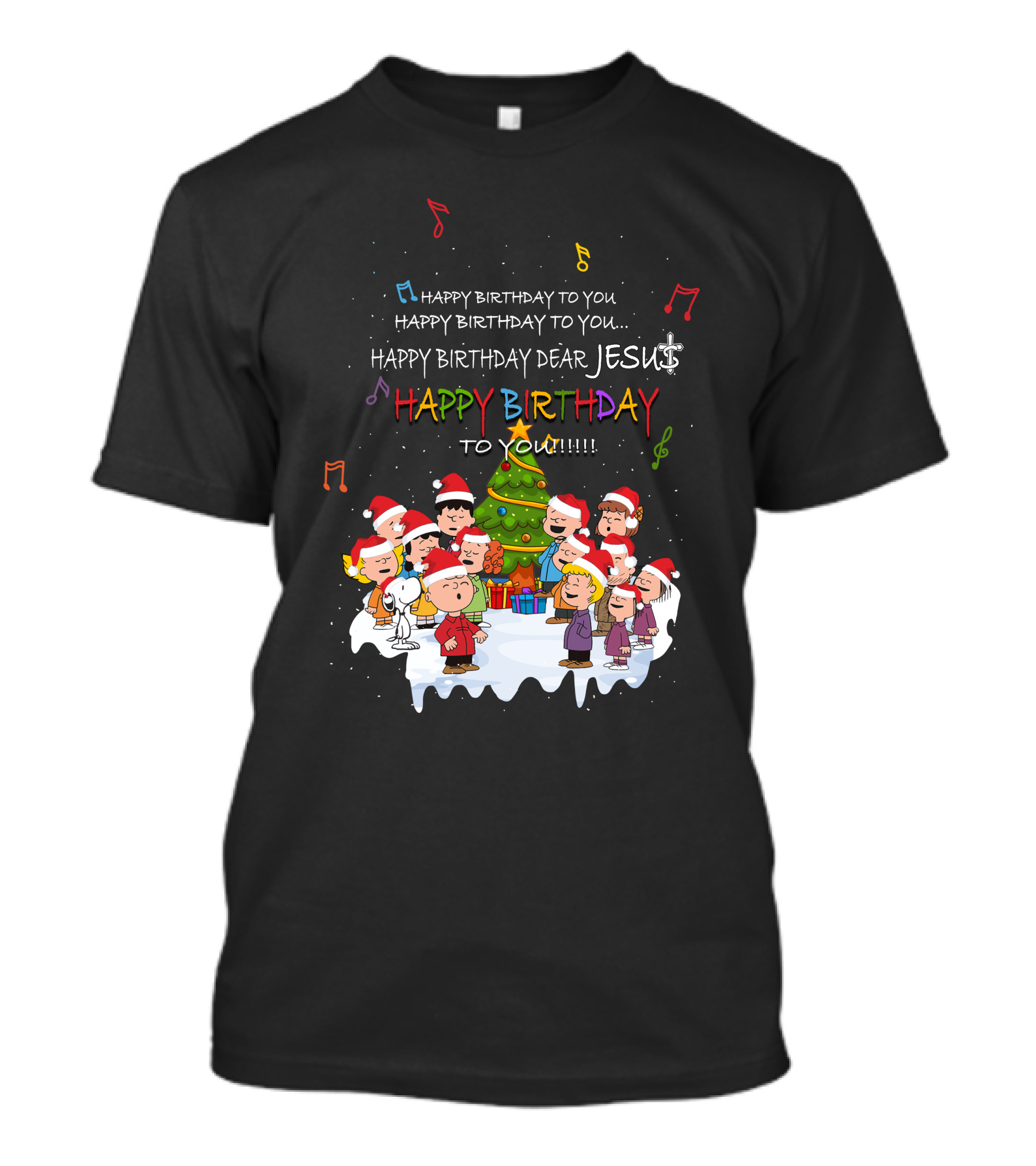 Happy Birthday Dear Jesus Peanuts Characters Christmas Caroling T-Shirt