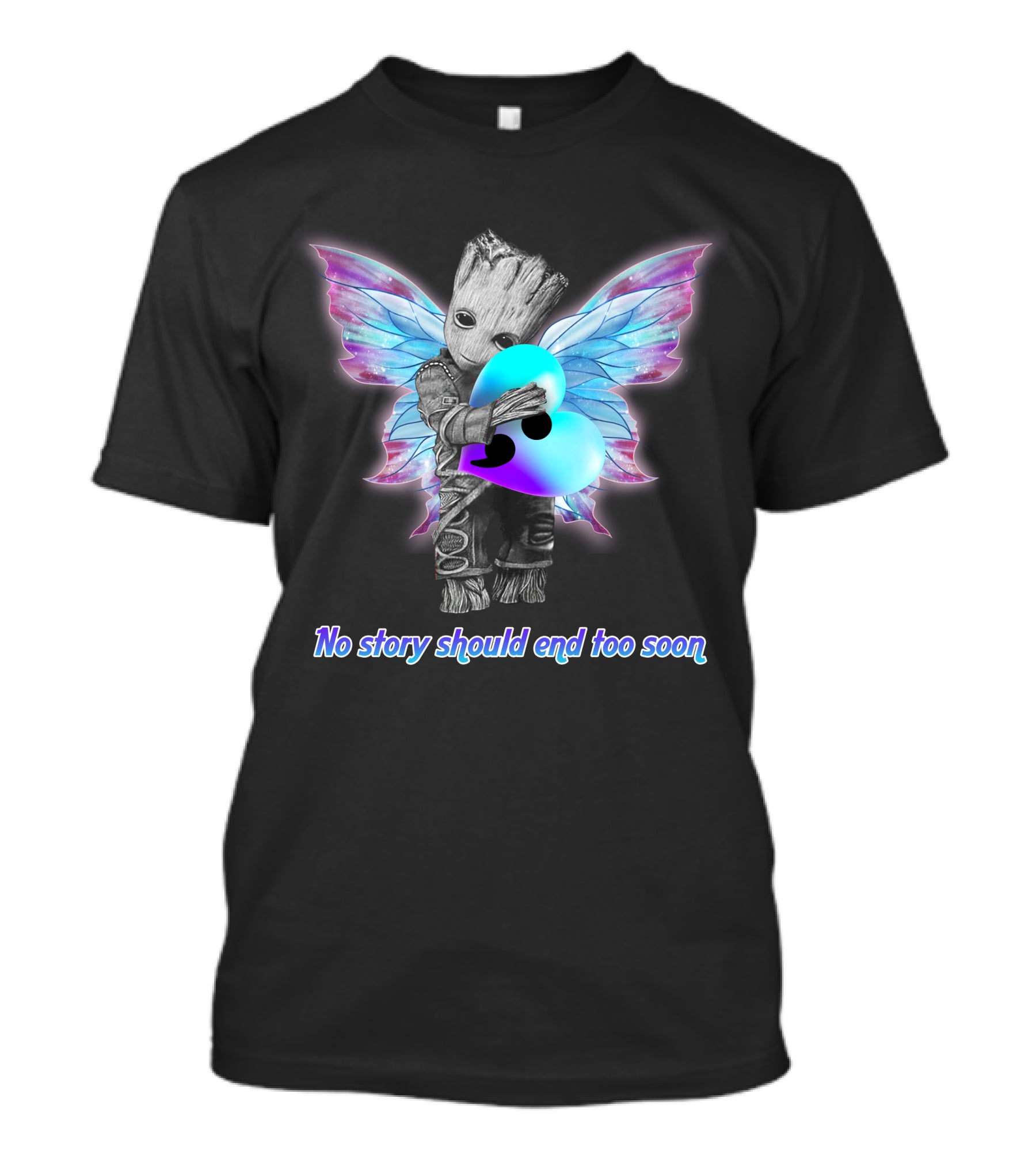No Story Should End Too Soon Colorful Heart Wings Character T-Shirt