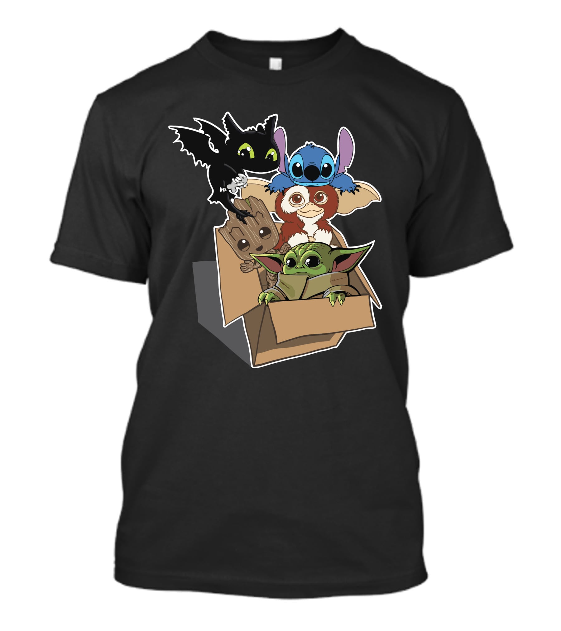 Cute Creatures Box Stitch Grogu Toothless Gizmo Groot T-Shirt