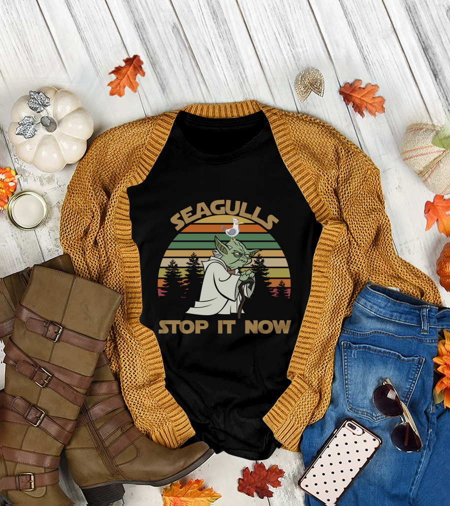 Seagulls Stop It Now 5 Retro Sunset Yoda T-Shirt