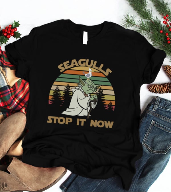 Seagulls Stop It Now 5 Retro Sunset Yoda T-Shirt