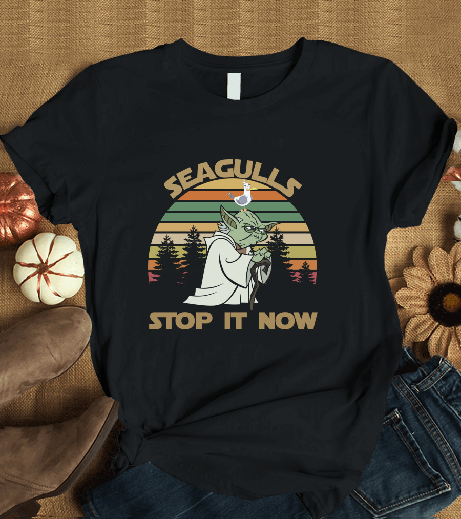 Seagulls Stop It Now 5 Retro Sunset Yoda T-Shirt