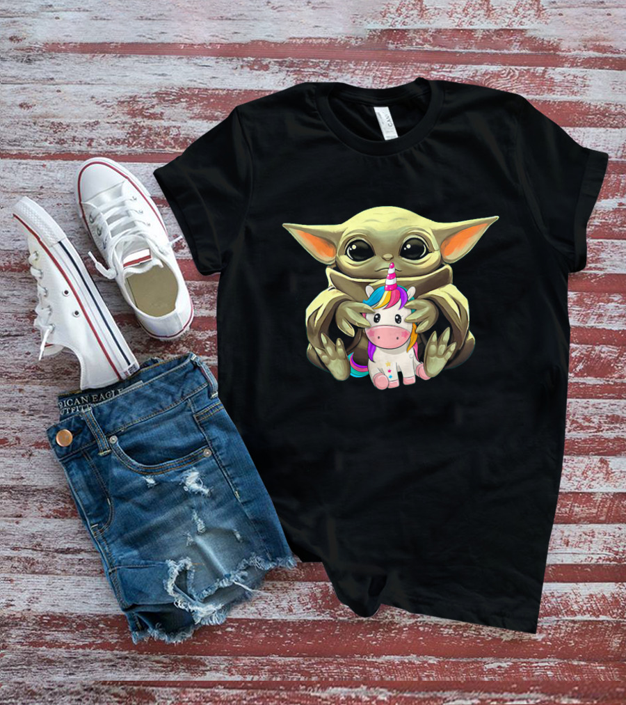 Baby Yoda With Unicorn Hug T-Shirt