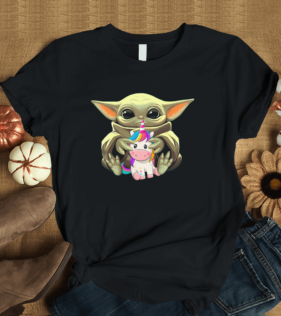 Baby Yoda With Unicorn Hug T-Shirt