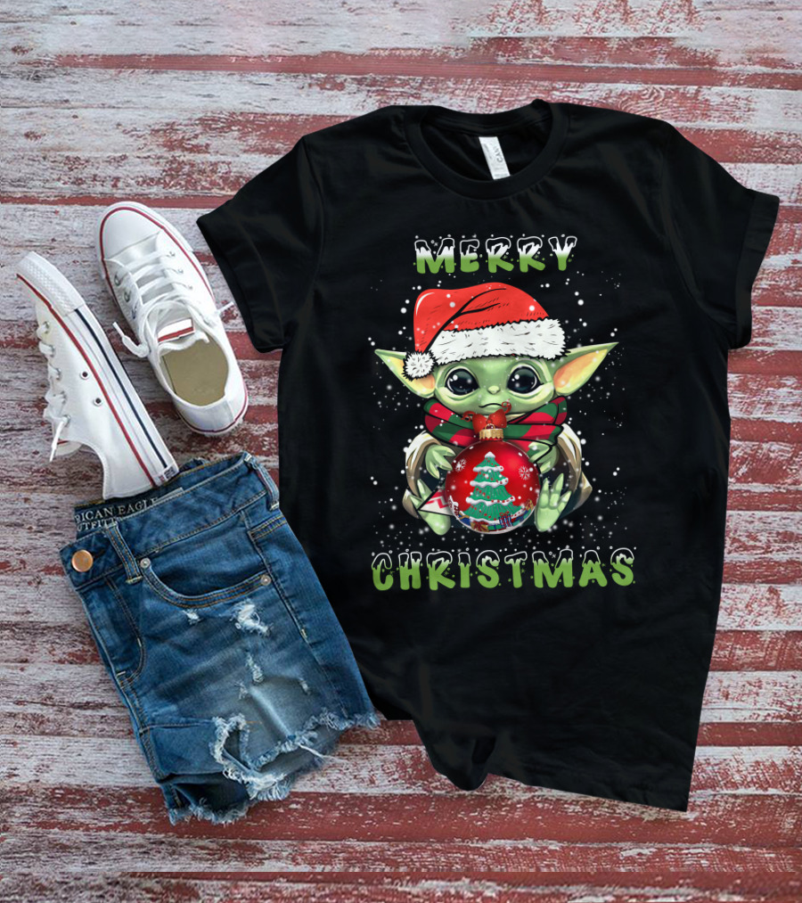Merry Christmas Baby Alien Santa Hat Snowflakes T-Shirt