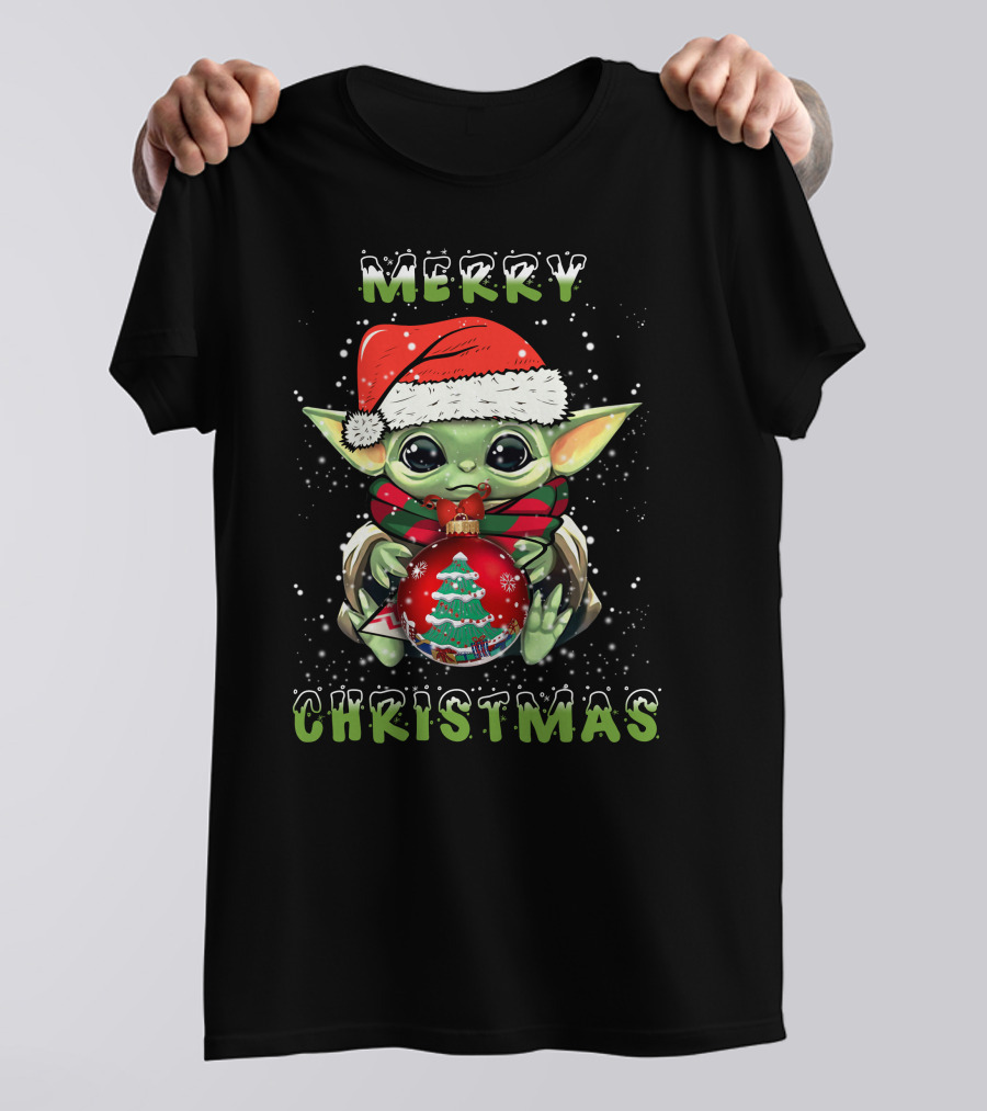 Merry Christmas Baby Alien Santa Hat Snowflakes T-Shirt