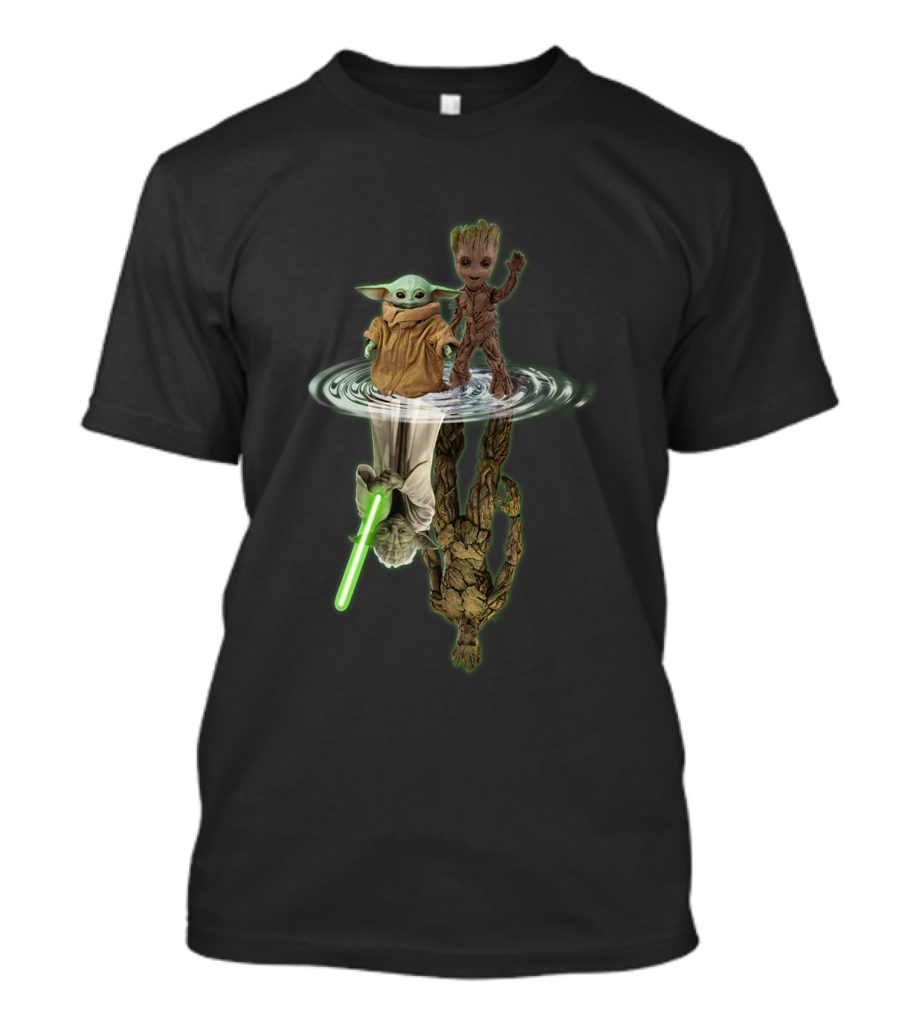 Yoda And Groot Reflection With Lightsaber ZN375 T-Shirt