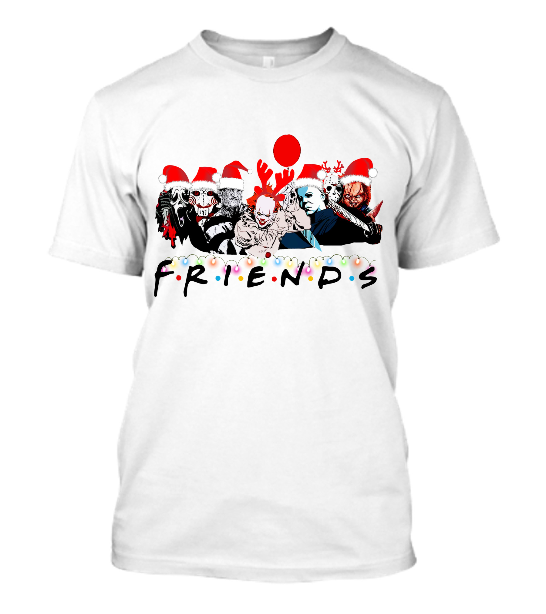 Friends Christmas Horror Icons Holiday Santa Hats T-Shirt