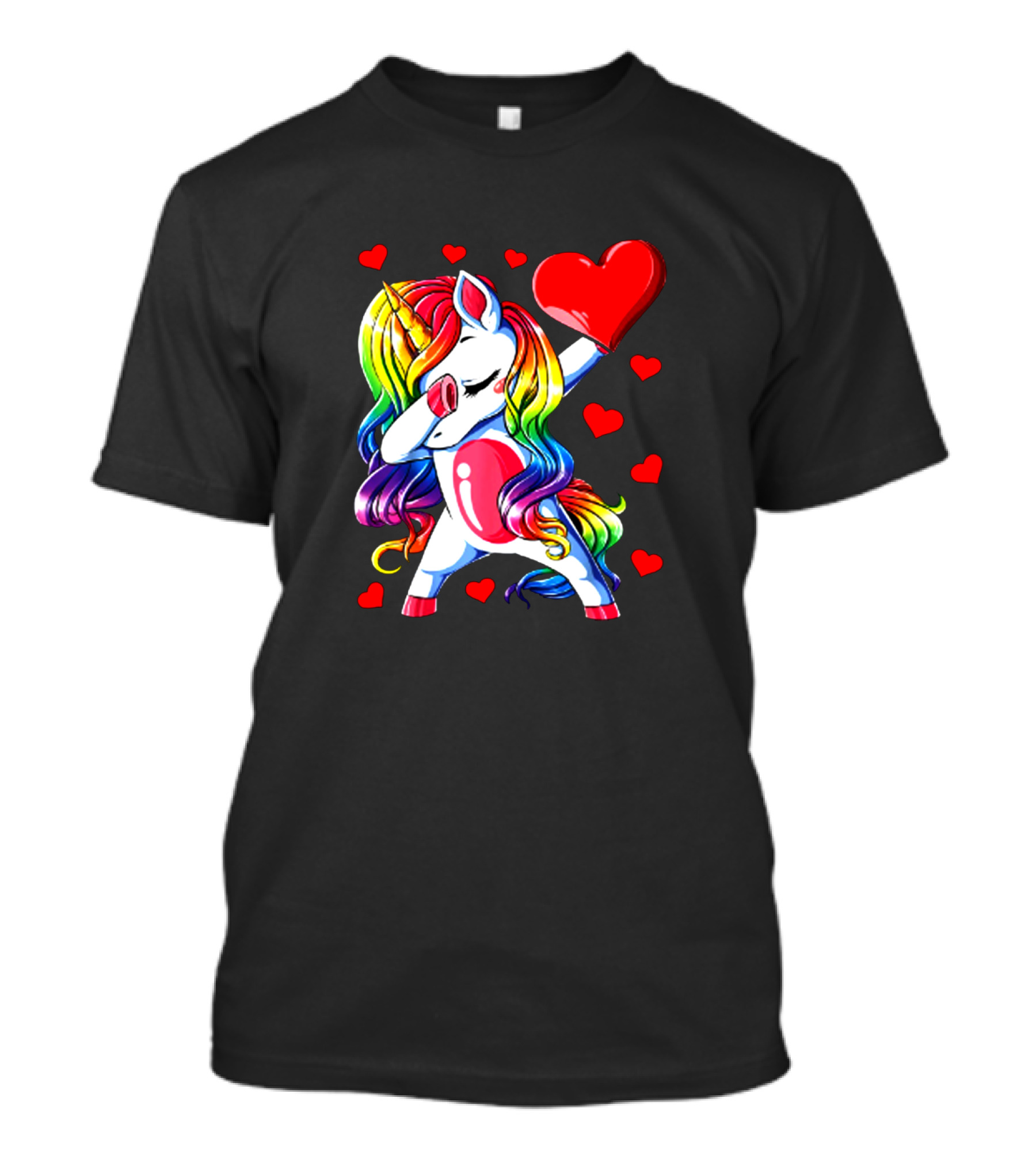Rainbow Dabbing Unicorn Heart Valentines Day Girls T-Shirt