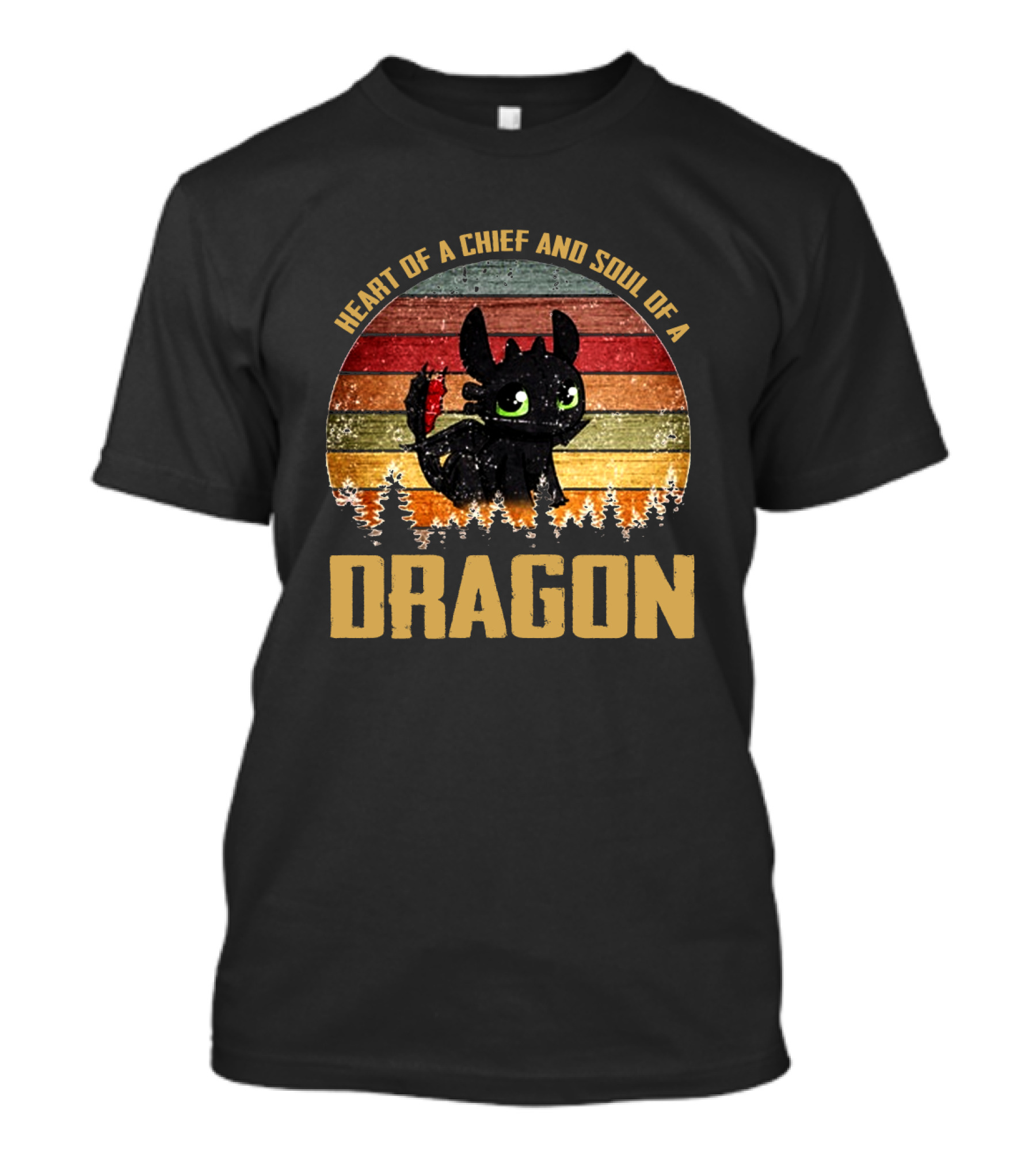 Heart Of A Chief And Soul Of A Dragon Toothless Vintage Retro Stripe T-Shirt