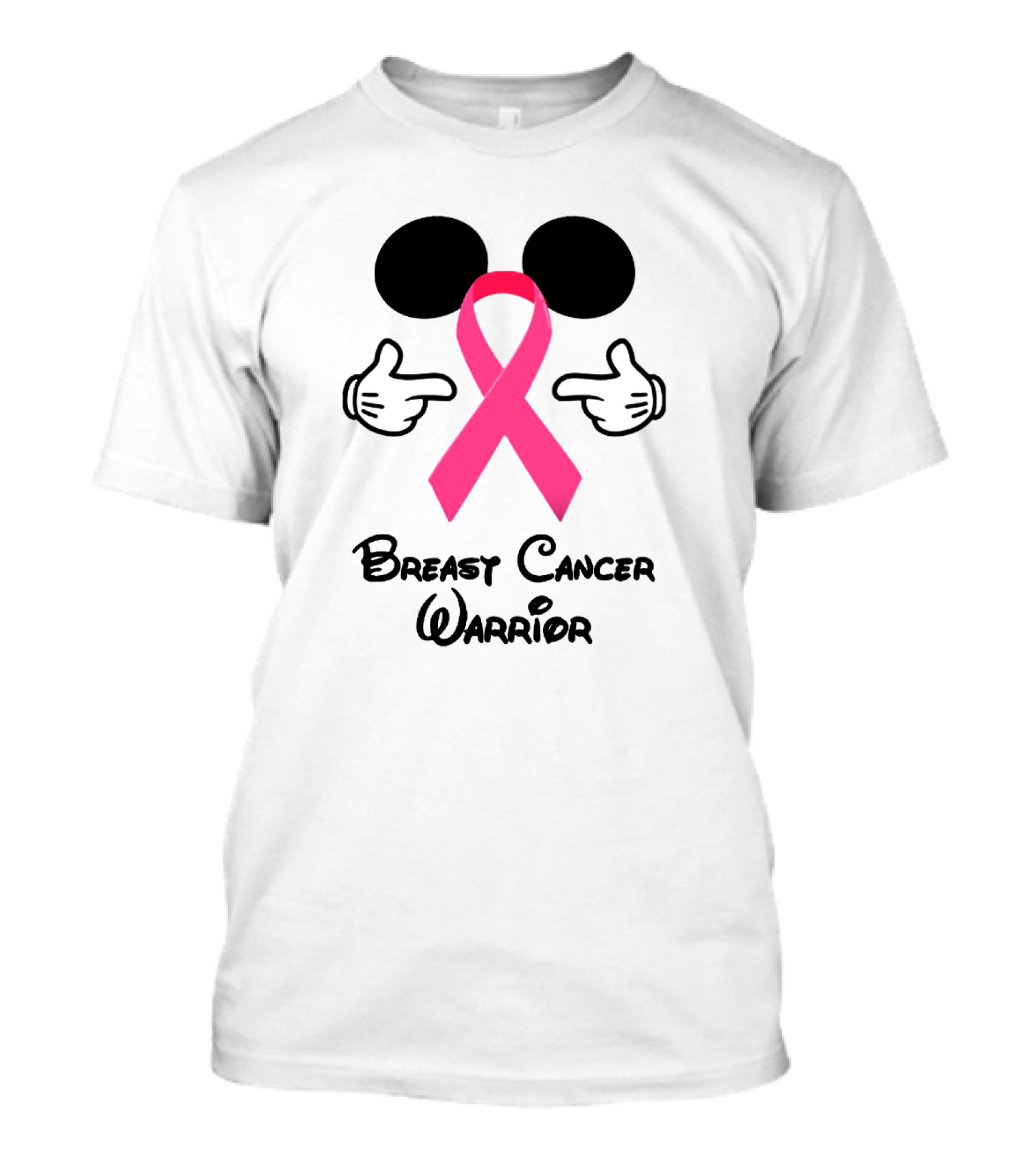 Breast Cancer Warrior With Mickey Ears And Pink Ribbon Illustrative T-Shirt
