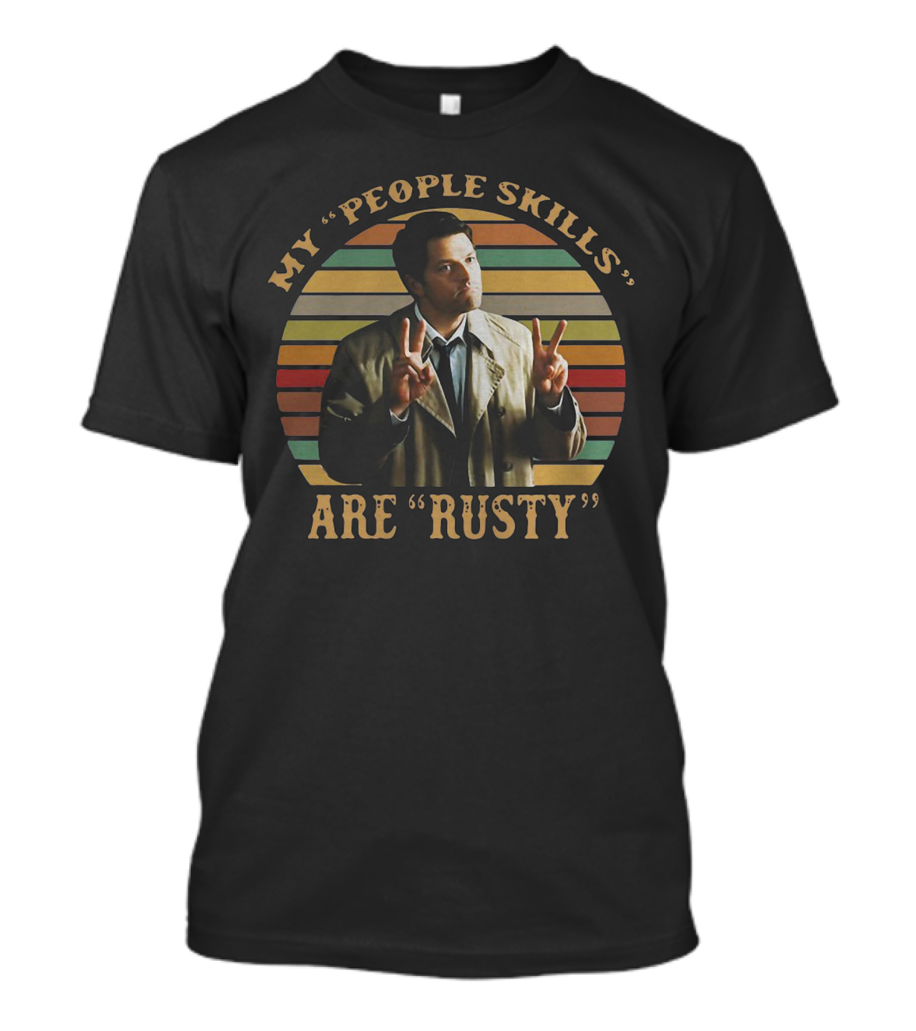 My People Skills Are Rusty Castiel Vintage Rainbow Stripes T-Shirt