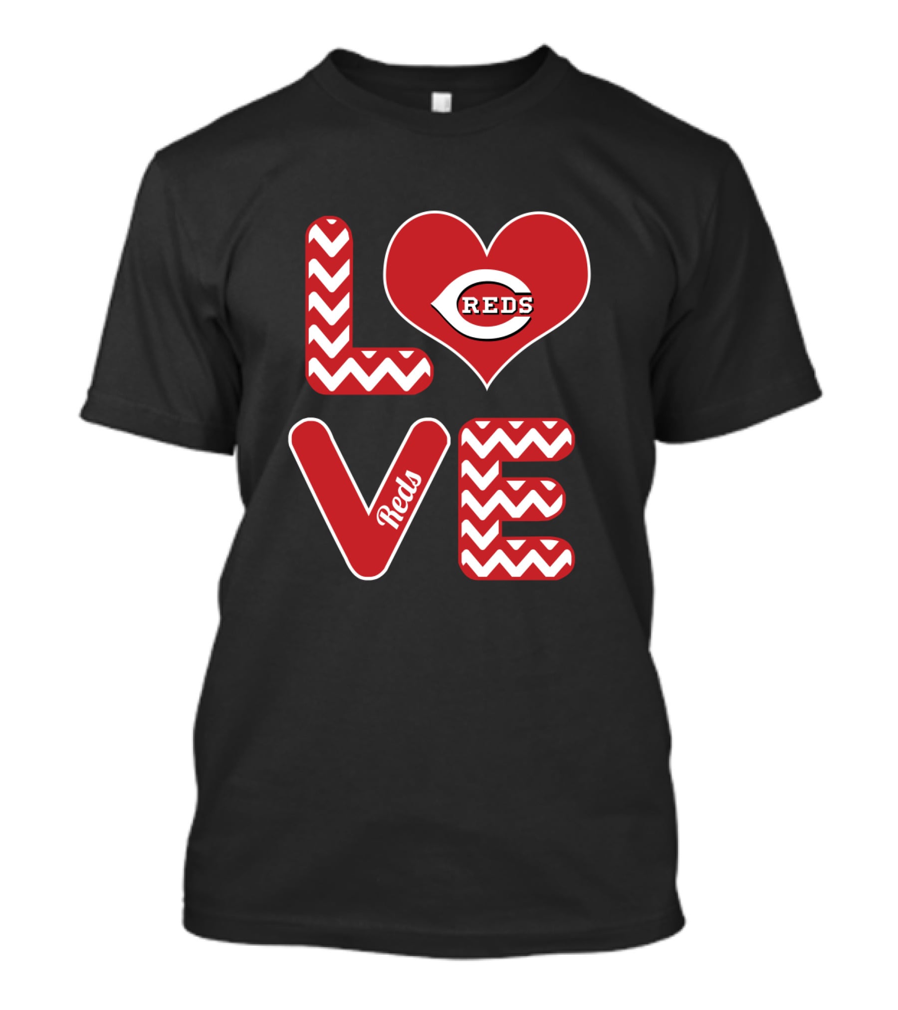Love Cincinnati Reds Heart Logo Chevron Pattern Fans Baseball T-Shirt