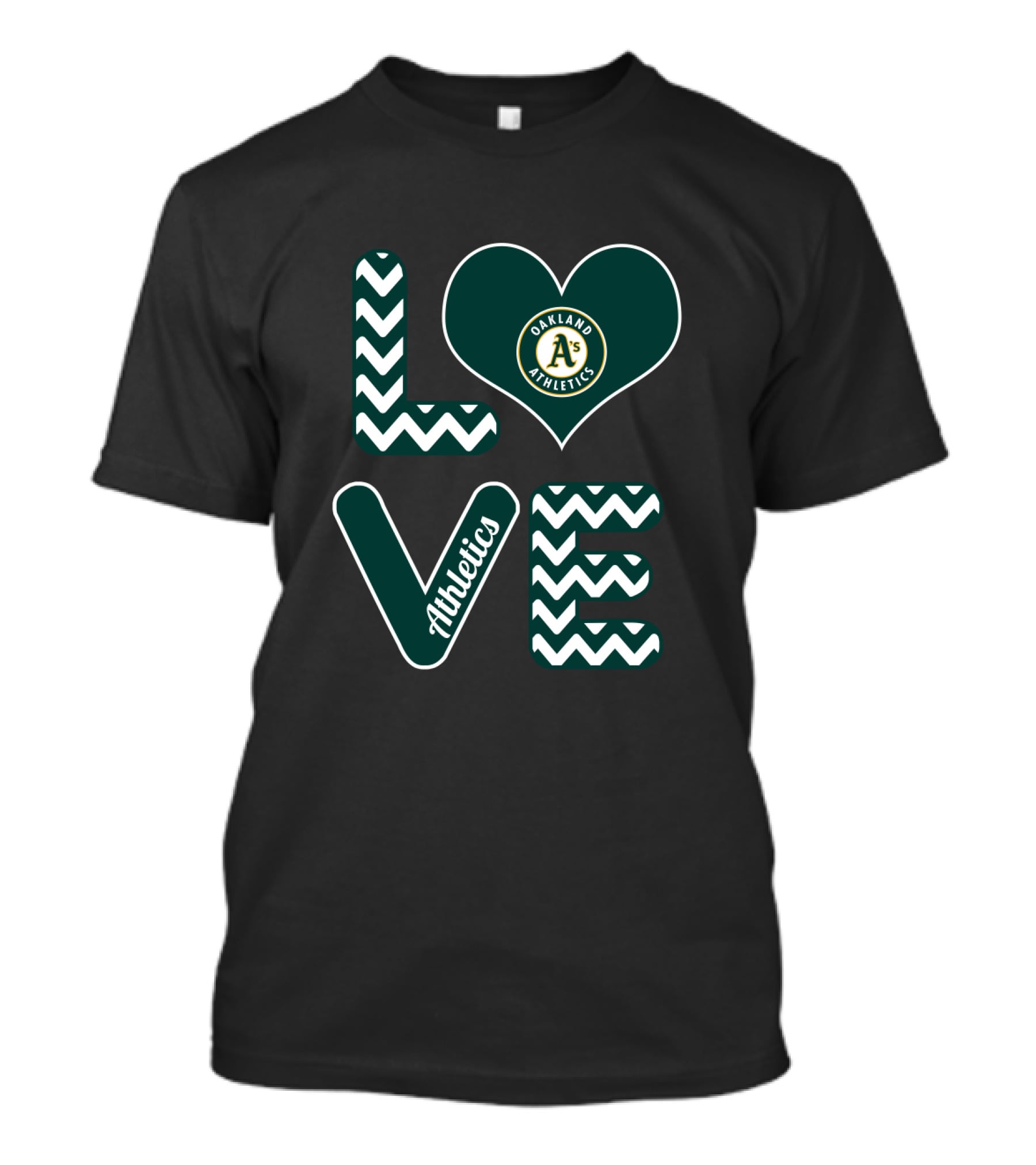 Oakland Athletics Baseball Fan Love With Heart And Chevron T-Shirt