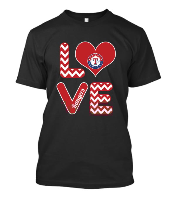 Texas Rangers Love Heart Design Fans Baseball Chevron T-Shirt