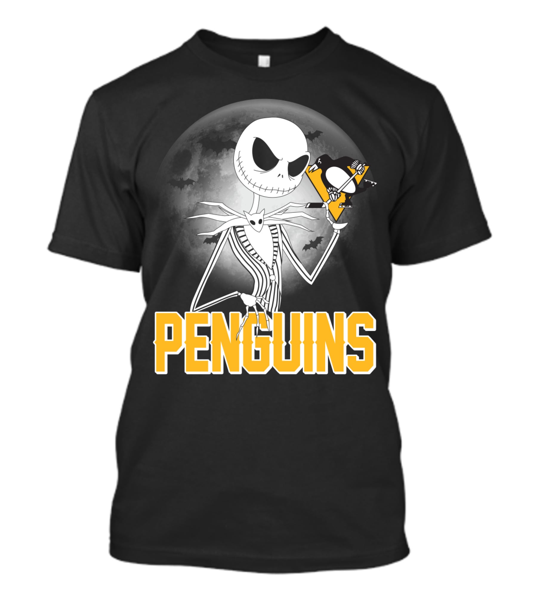 Jack Skellington Halloween Full Moon Penguins Hockey T-Shirt