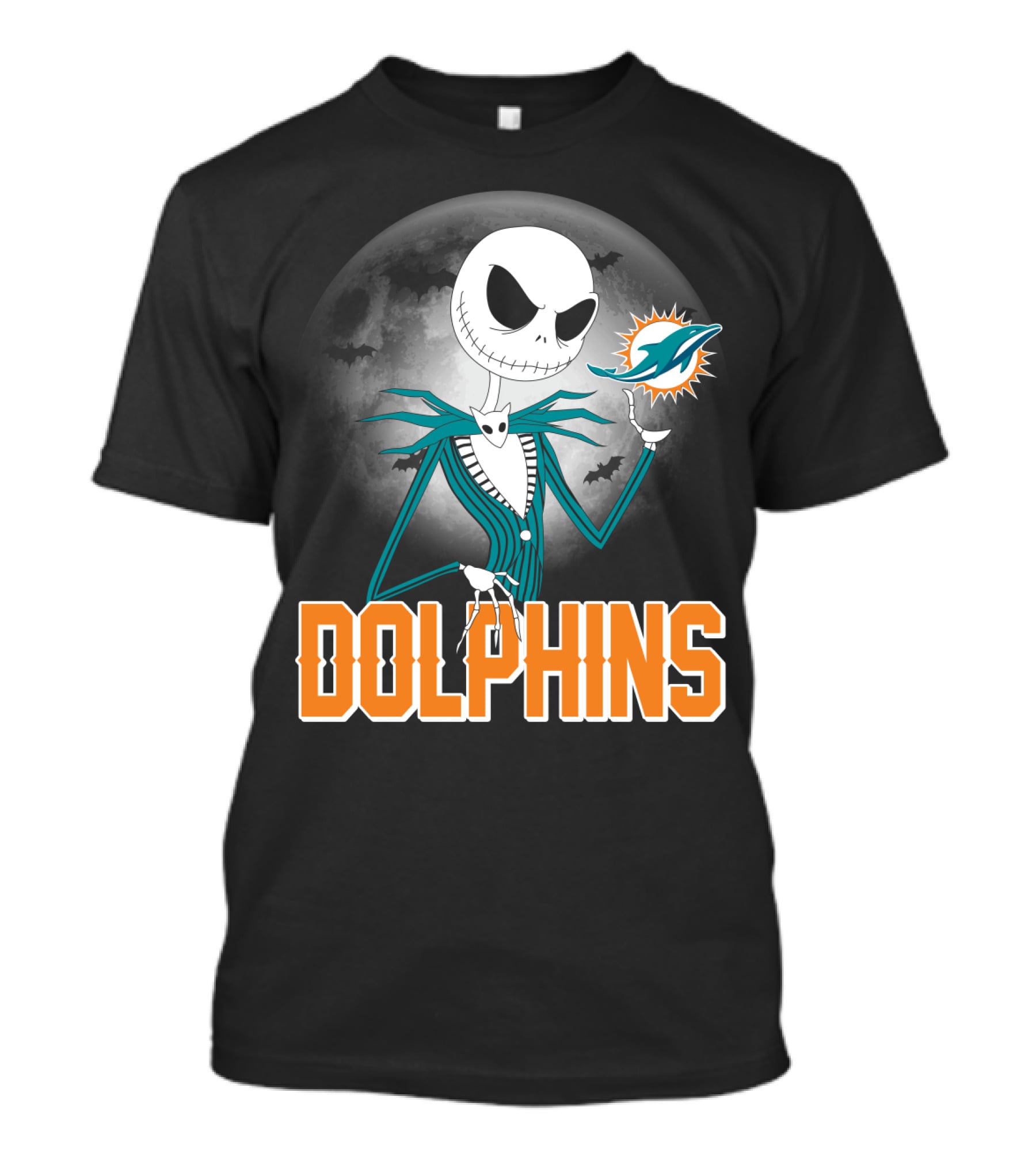 Jack Skellington Dolphins Halloween Miami Logo Moon T-Shirt
