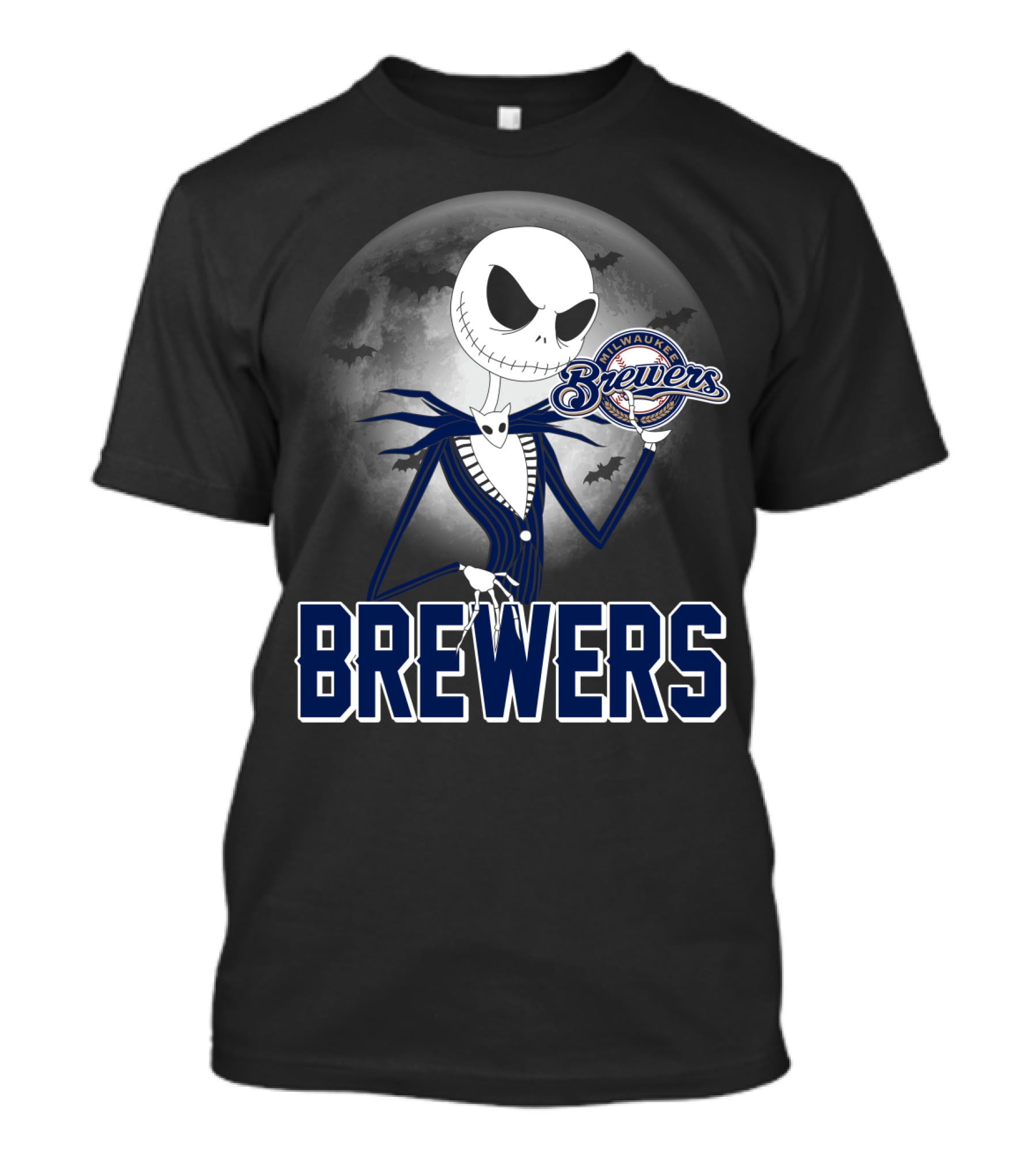 Jack Skellington Halloween Milwaukee Brewers Moon Bats T-Shirt