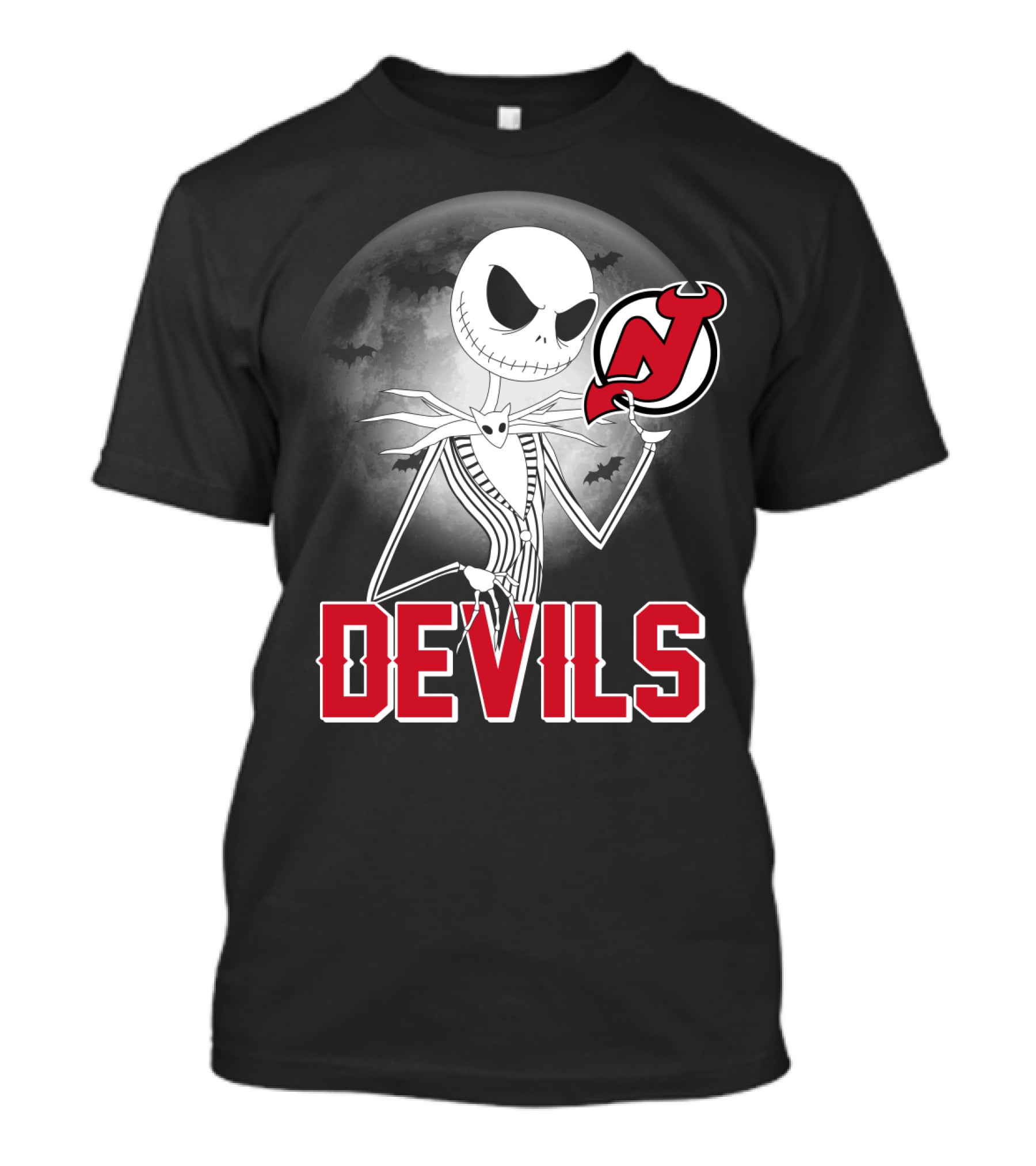 Jack Skellington Halloween Meets New Jersey Devils Moonlit Night T-Shirt