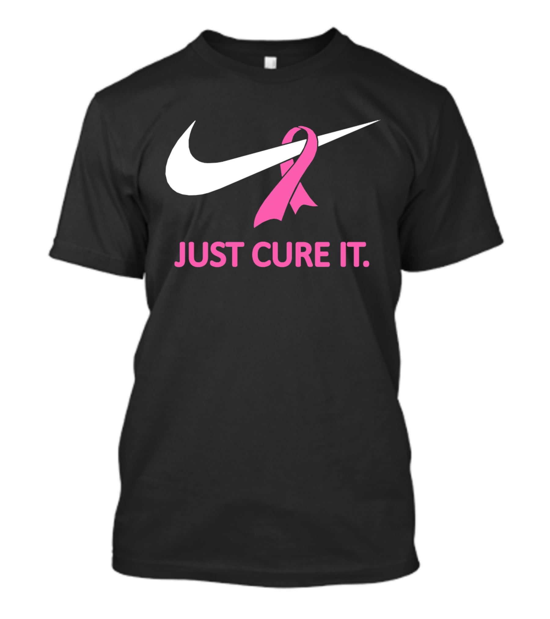 Just Cure It Pink Ribbon Breast Cancer Awareness Swoosh T-Shirt
