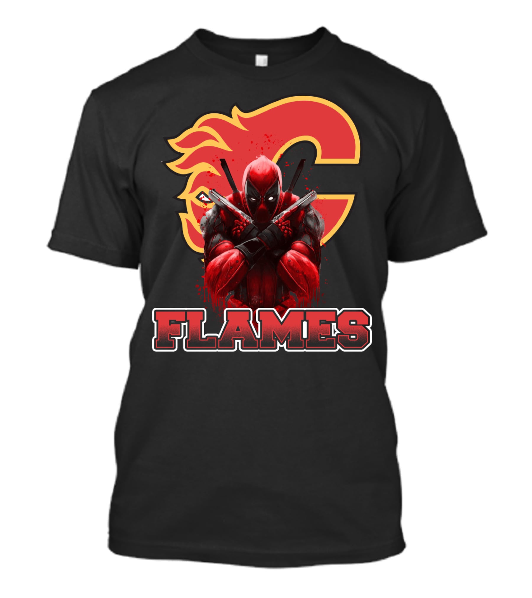 Deadpool Calgary Flames Crossover Fan Tribute T-Shirt
