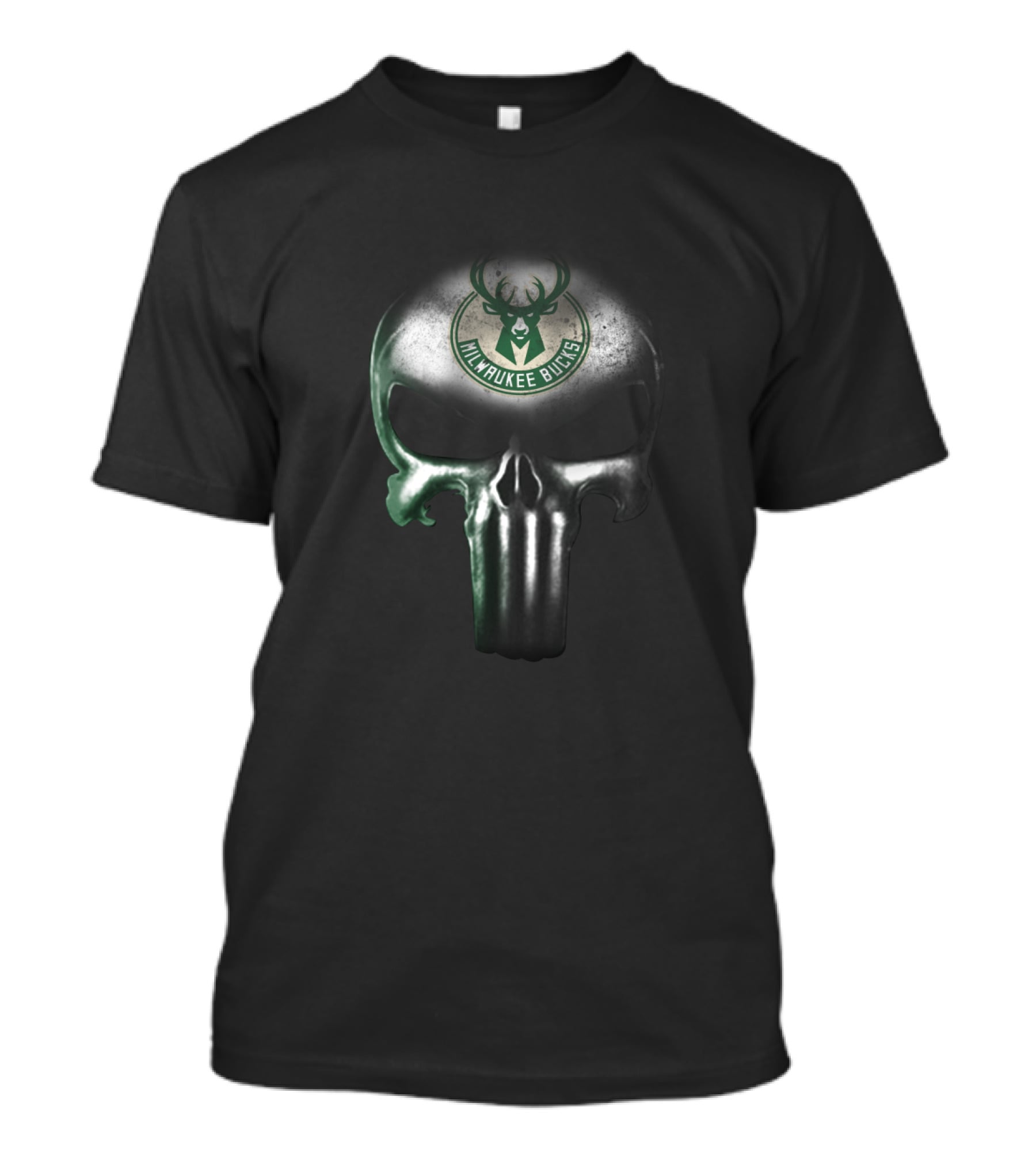 Milwaukee Bucks Punisher Skull Logo Crossover Fan Favorite T-Shirt