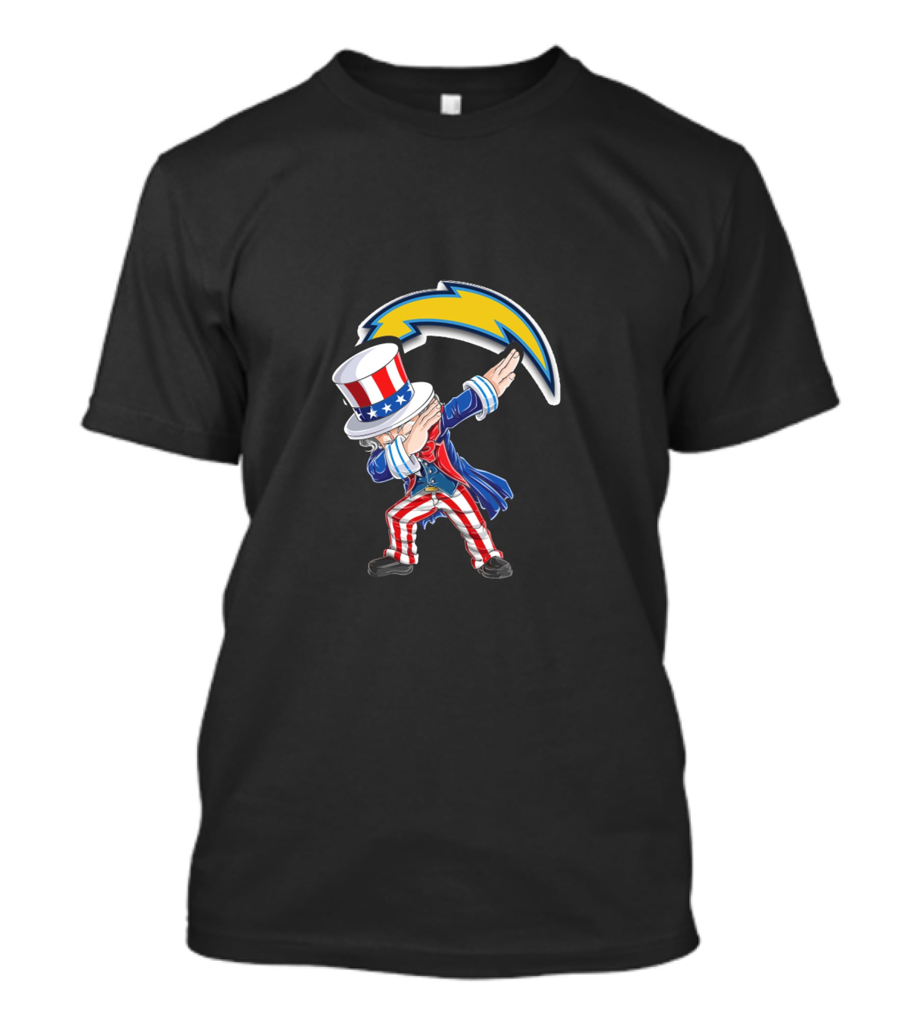 Uncle Sam Dabbing 4Th July Los Angeles Chargers Lightning Bolt Usa Red White Blue T-Shirt