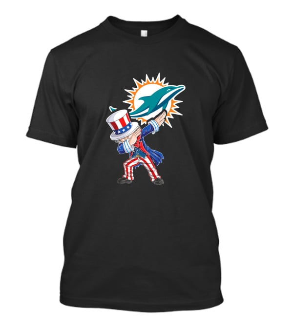 Uncle Sam Dabbing Miami Dolphins 4Th Of July Celebration T-Shirt