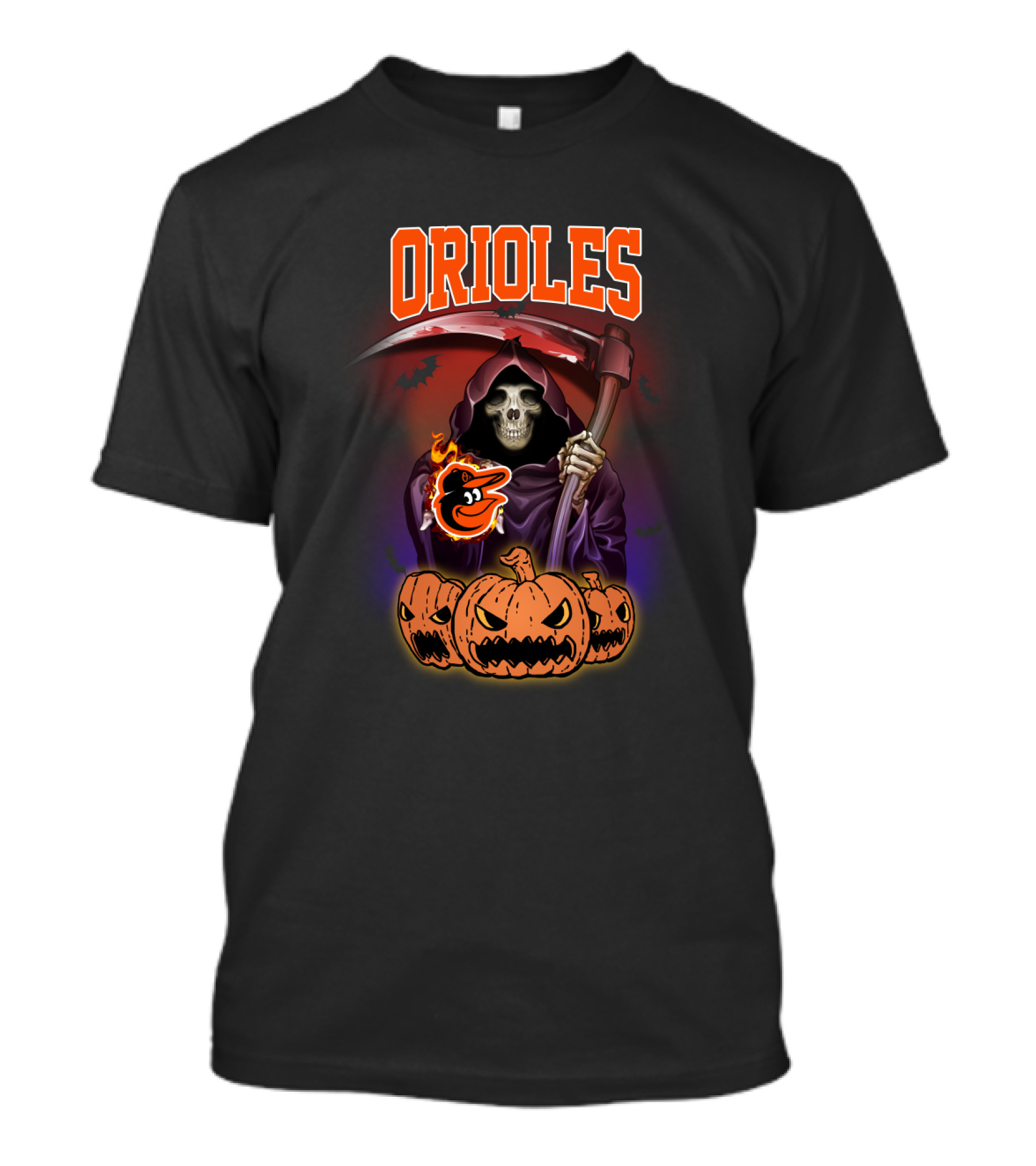Orioles Reaper With Scythe And Pumpkins Halloween T-Shirt