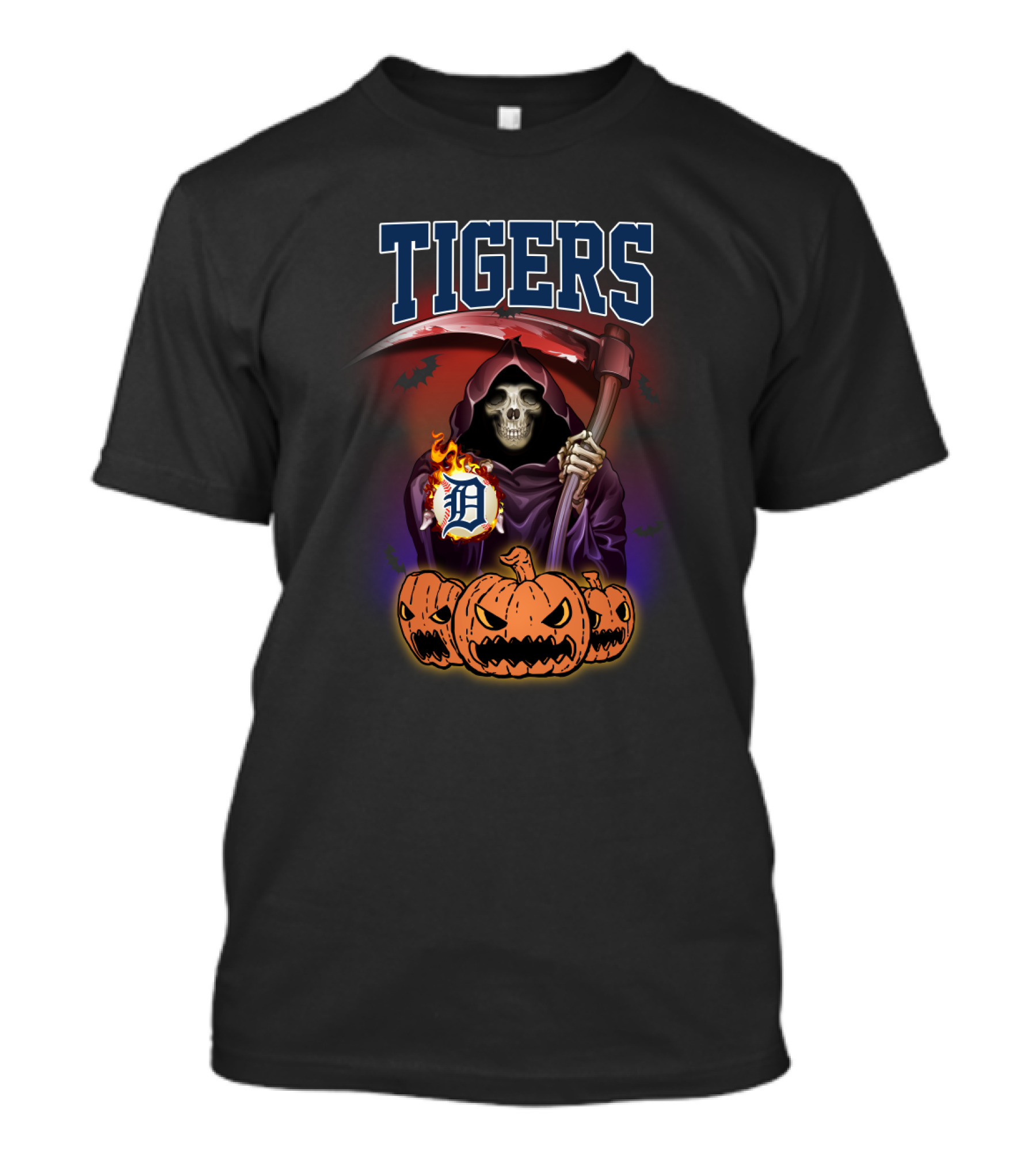Tigers Reaper Detroit Halloween Pumpkins And Scythe T-Shirt