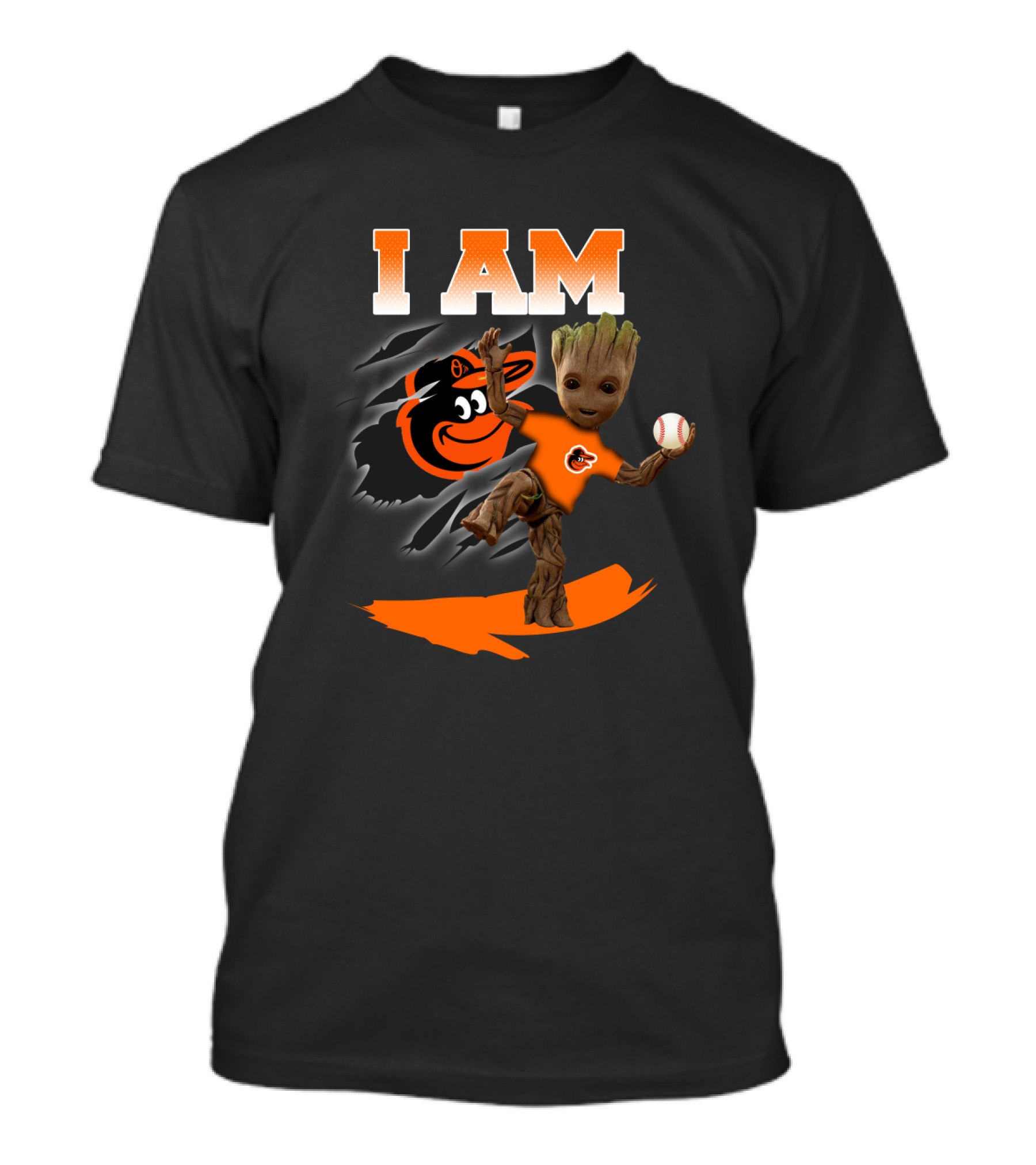 I Am Baltimore Orioles Groot With Baseball And Mascot T-Shirt