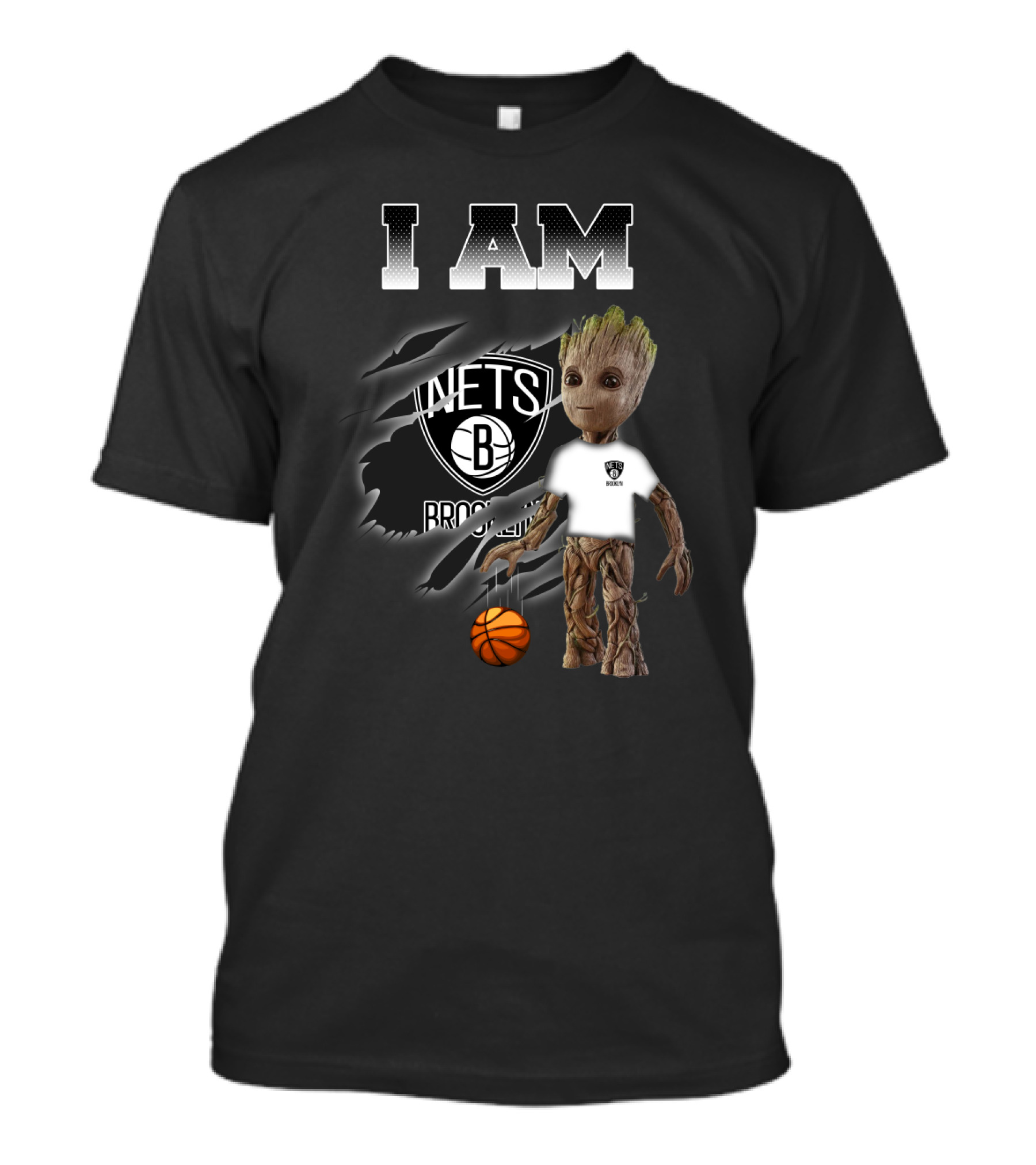 I Am Groot Brooklyn Nets Fan With Basketball T-Shirt
