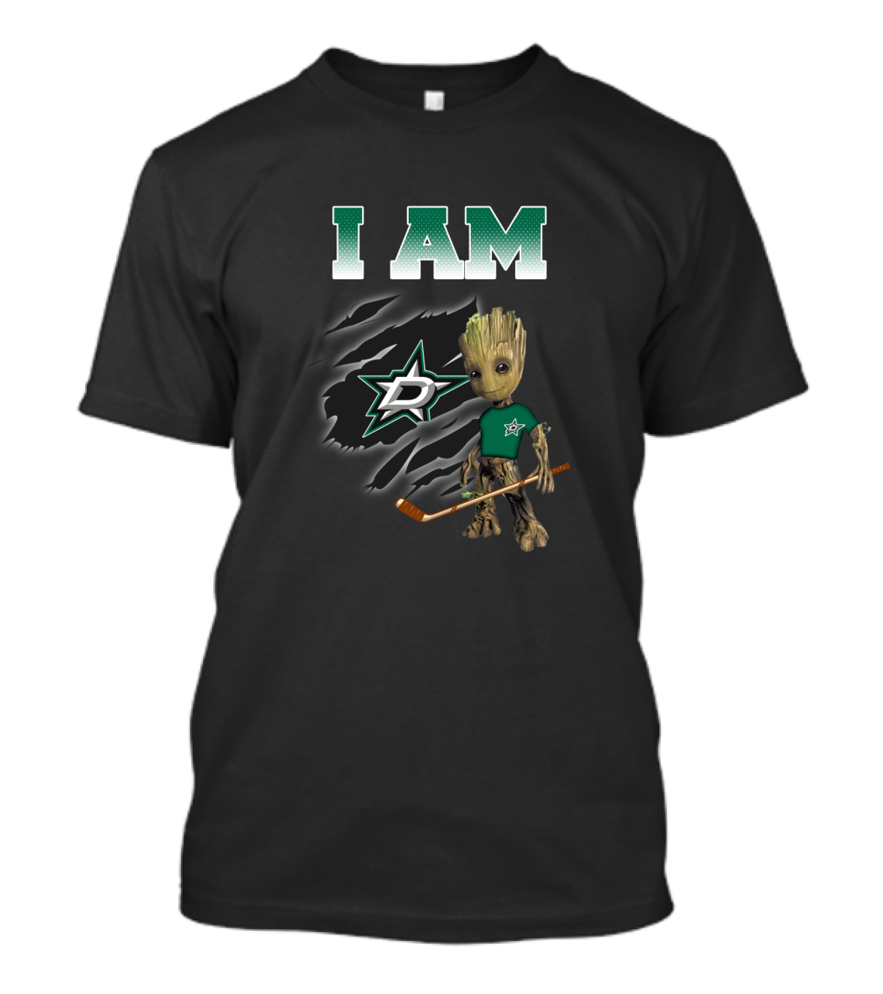 I Am Dallas Stars Groot With Hockey Stick T-Shirt