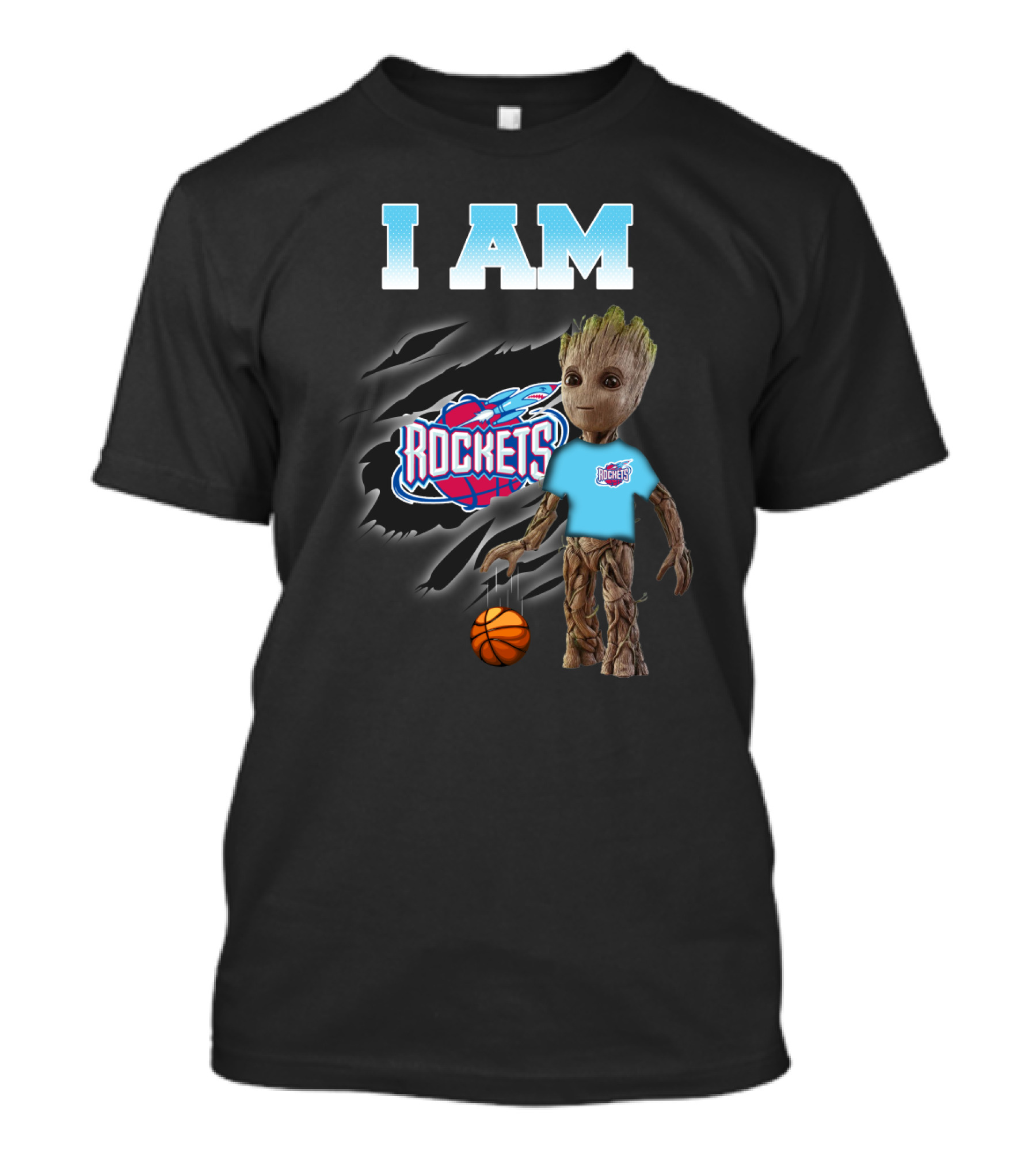 I Am Rockets Groot With Basketball Fan Gear T-Shirt
