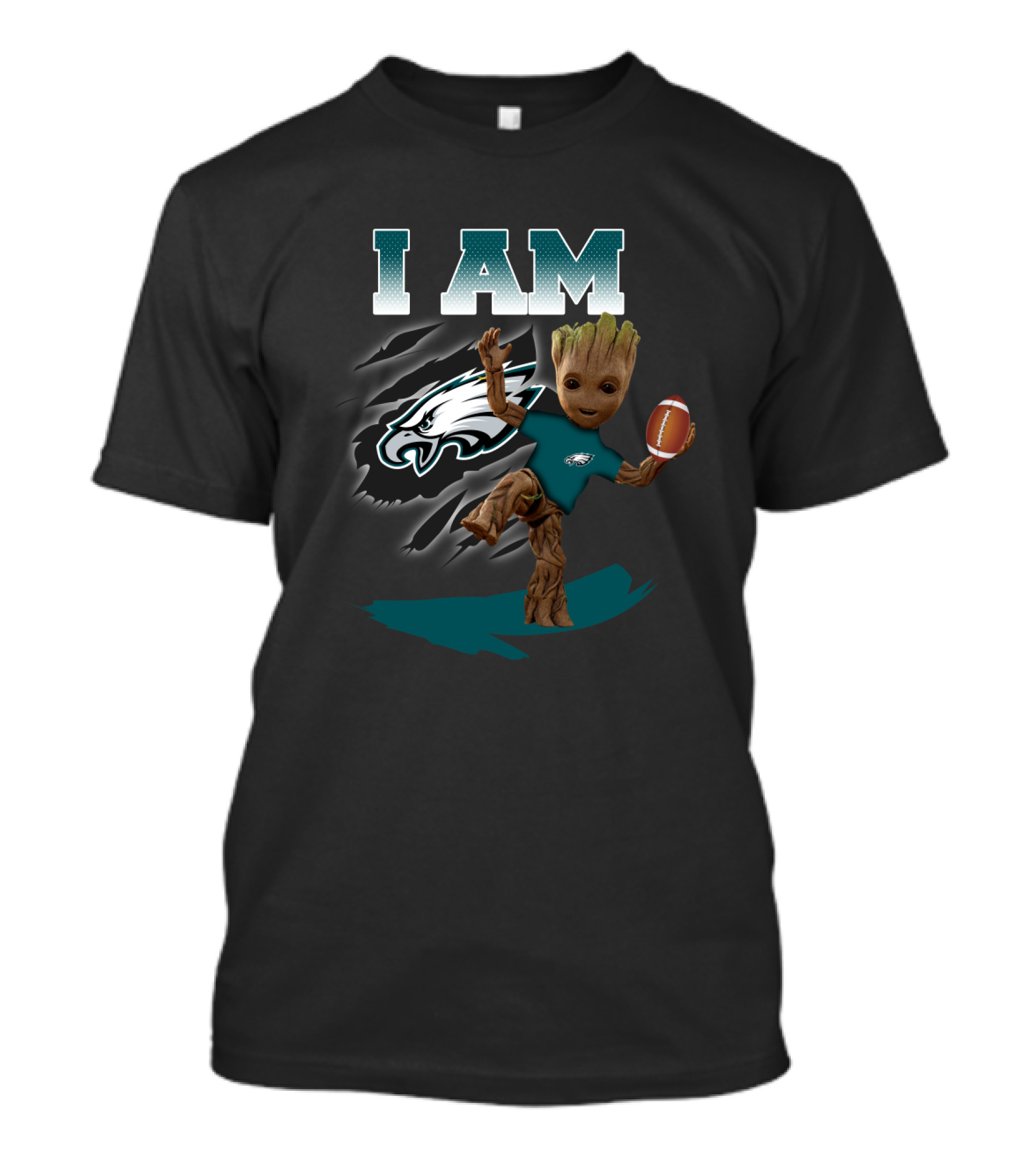 I Am Philadelphia Eagles Groot With Football T-Shirt