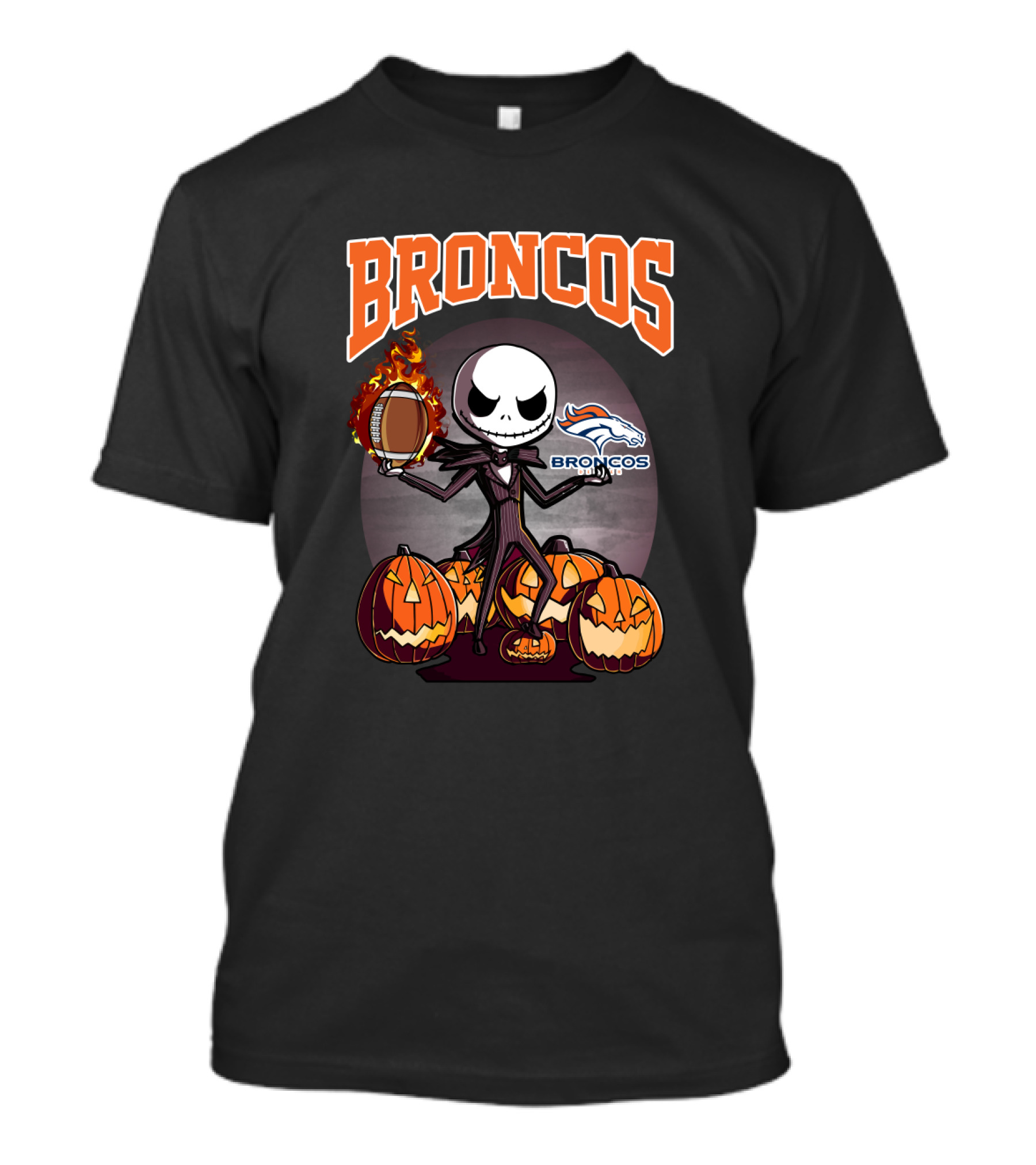 Broncos Jack Skellington Halloween Football Pumpkins T-Shirt
