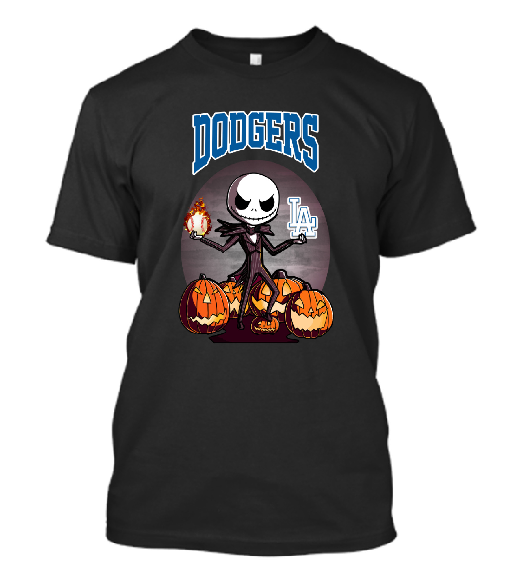 Dodgers Jack Skellington Halloween With LA Logo And Pumpkins T-Shirt
