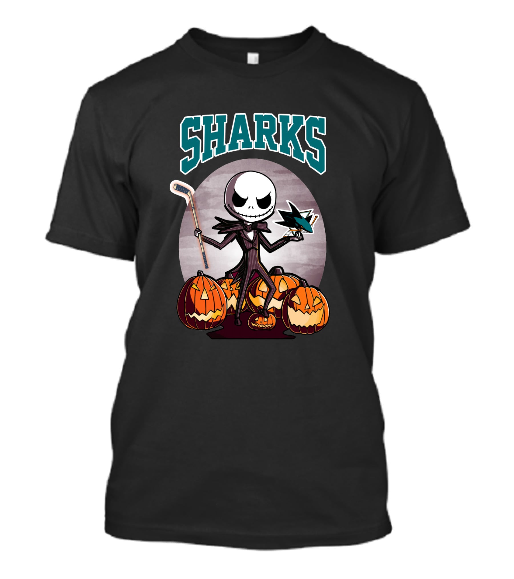 Jack Skellington San Jose Sharks Halloween Hockey Pumpkins T-Shirt
