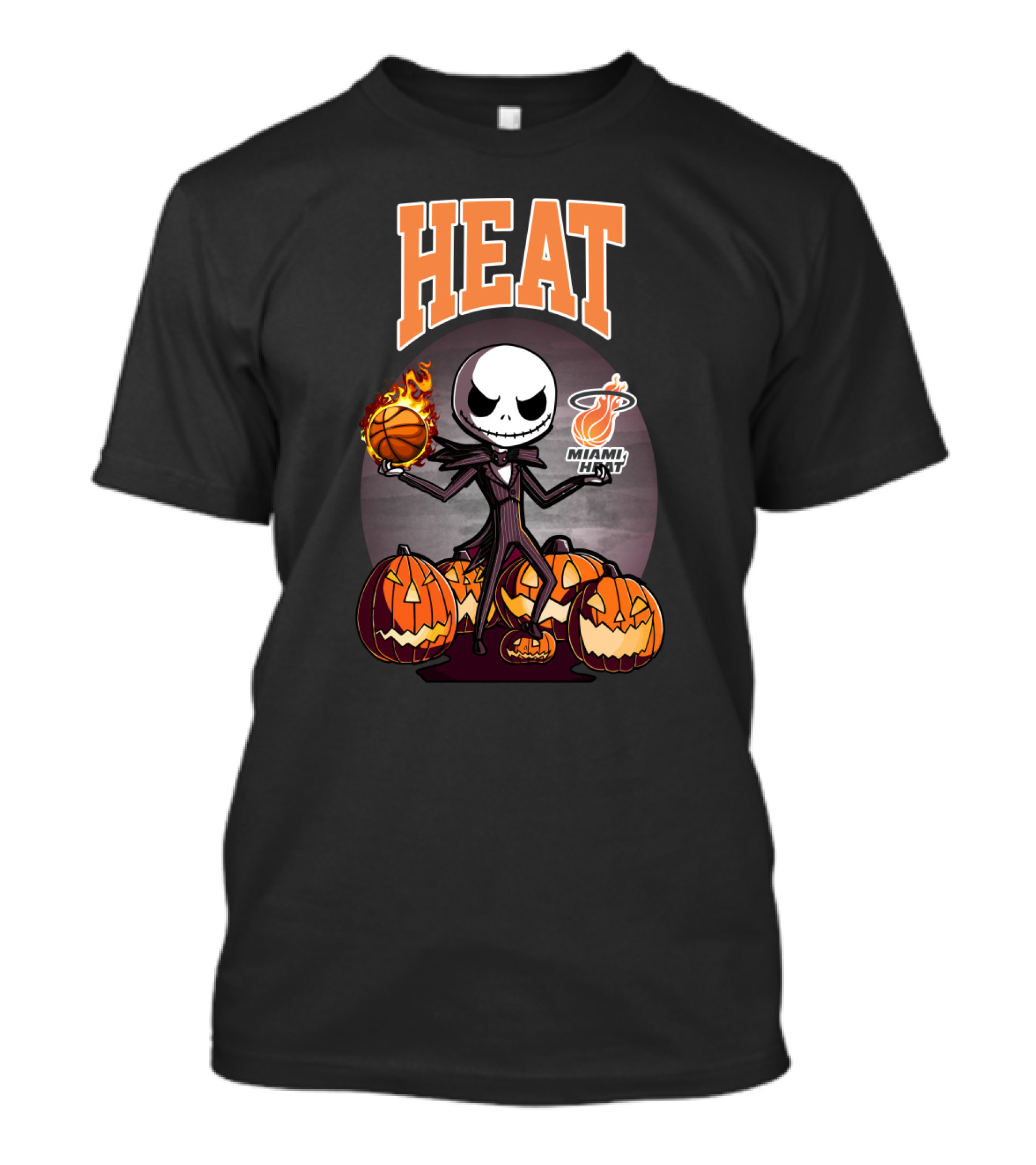 Jack Skellington Halloween Miami Heat Basketball And Pumpkins T-Shirt