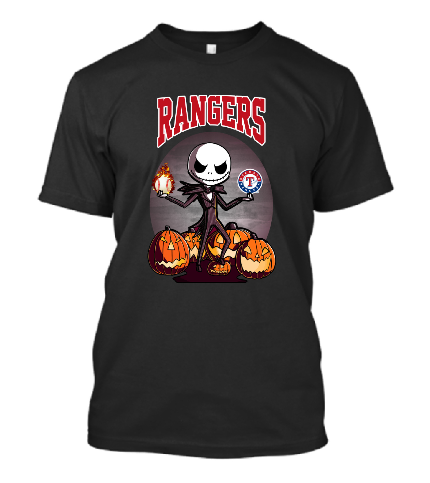 Rangers Jack Skellington Halloween With Texas Baseball Pumpkins T-Shirt
