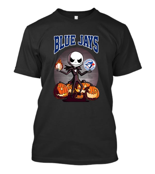 Jack Skellington Toronto Blue Jays Halloween With Pumpkins And Baseball T-Shirt