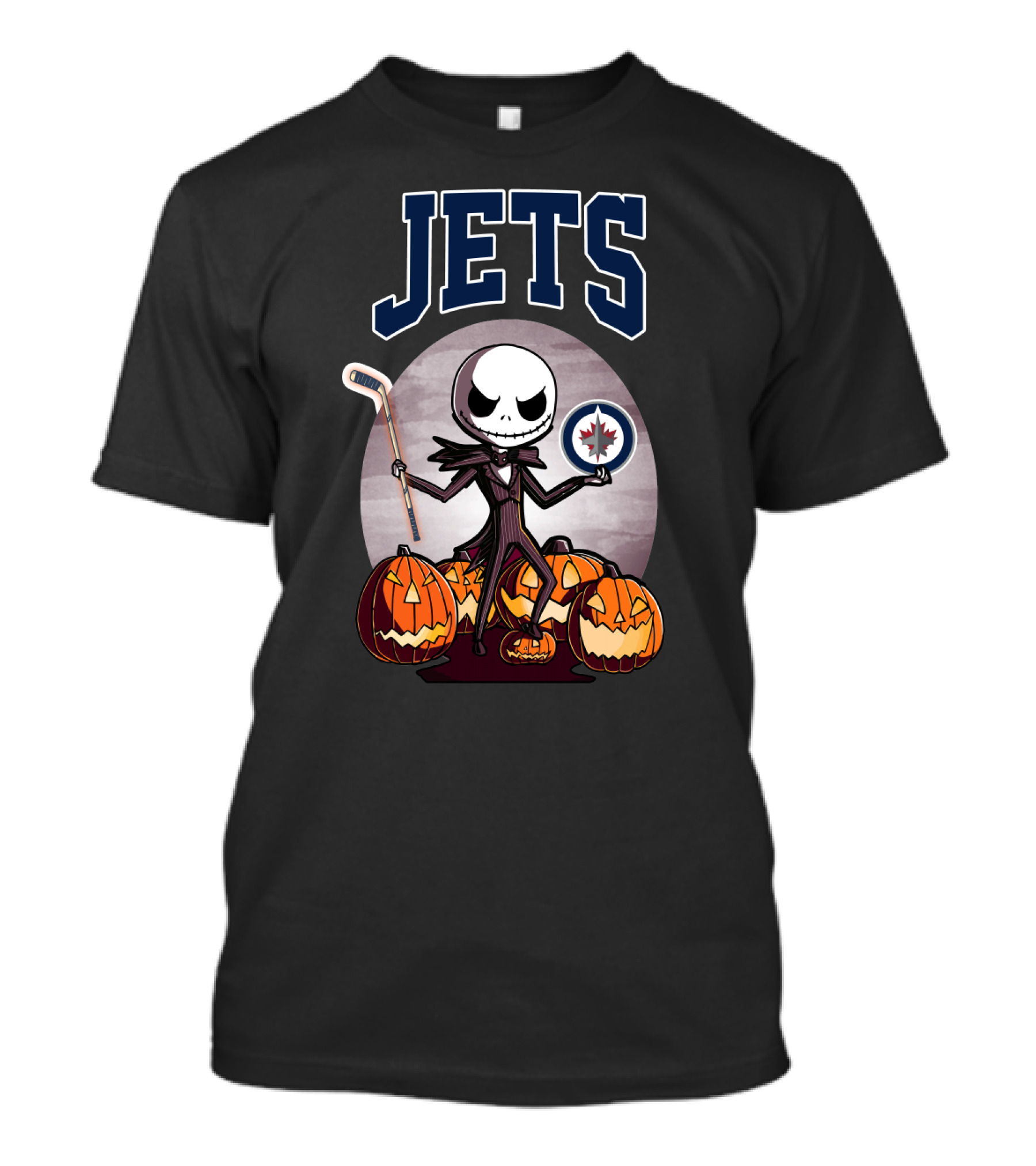 Jack Skellington Halloween Winnipeg Jets Hockey And Pumpkins T-Shirt